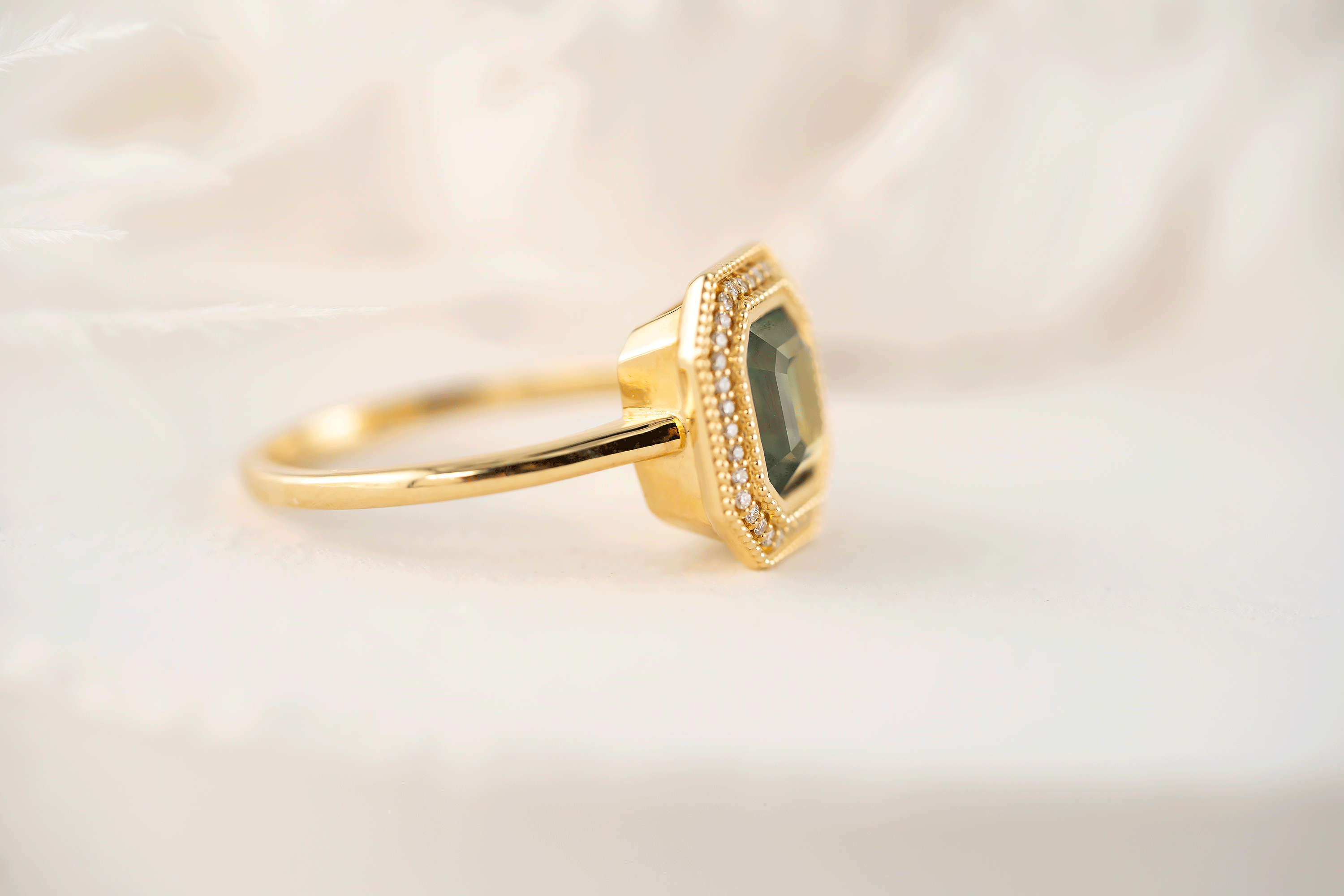 The Satine Ring | 2.16 CT Square Emerald Teal Sapphire - Lavender Creek Gems