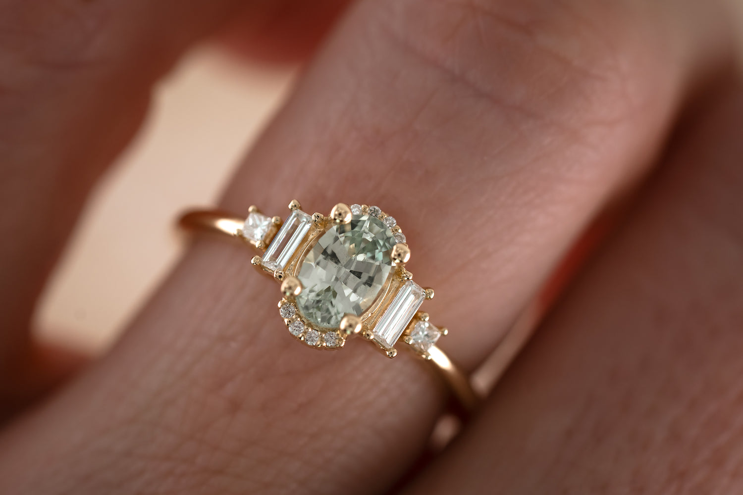 The Sura 0.98 CT Oval Mint Green Sapphire Ring - Lavender Creek Gems