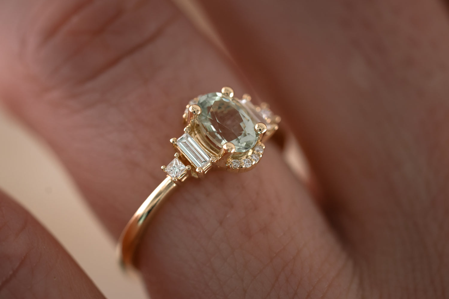 The Sura 0.98 CT Oval Mint Green Sapphire Ring - Lavender Creek Gems