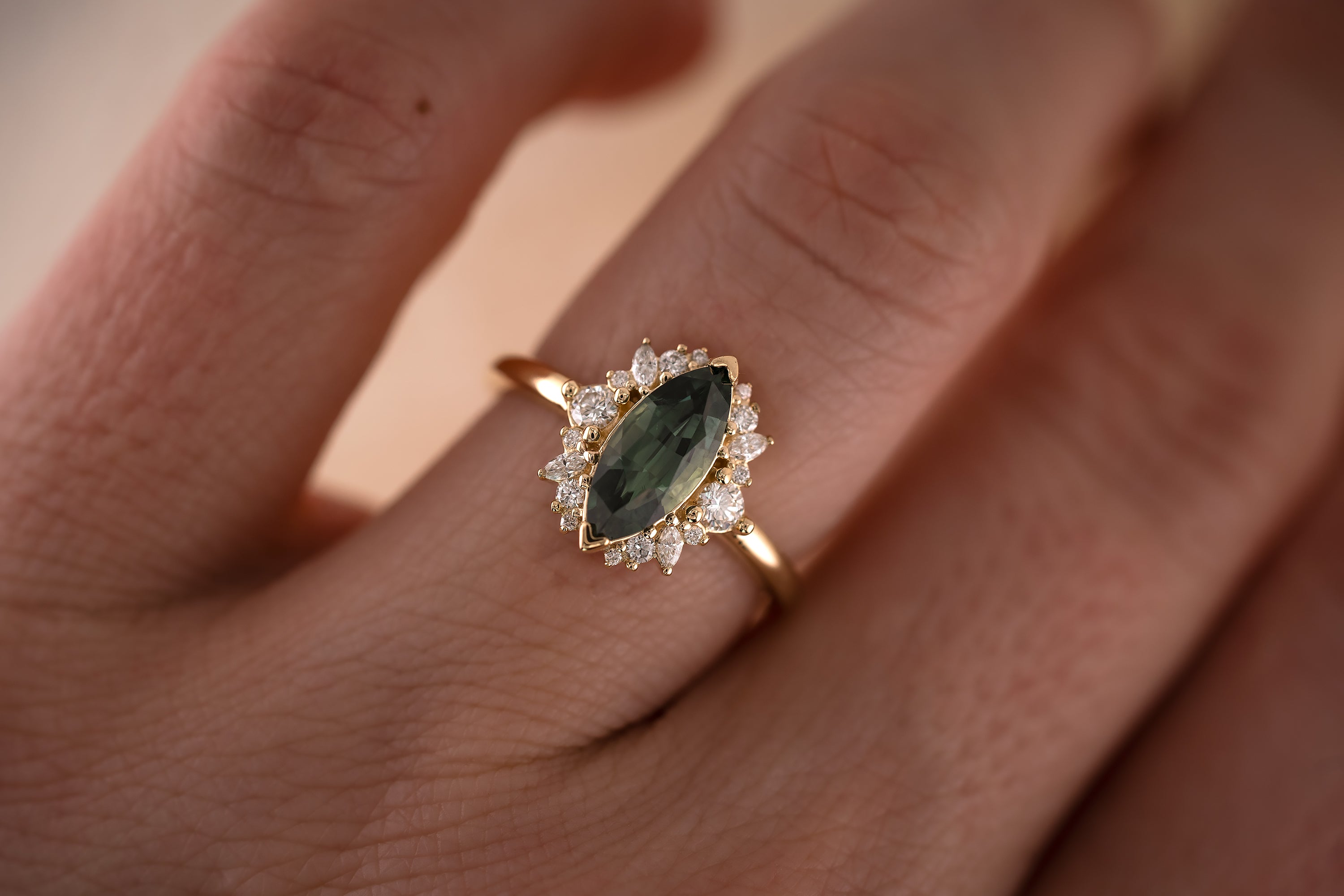 The Eleanor 1.46 CT Marquise Green Sapphire Ring - Lavender Creek Gems
