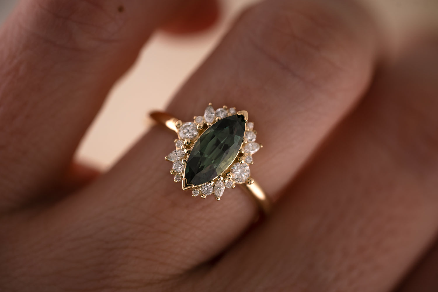 The Eleanor 1.46 CT Marquise Green Sapphire Ring - Lavender Creek Gems