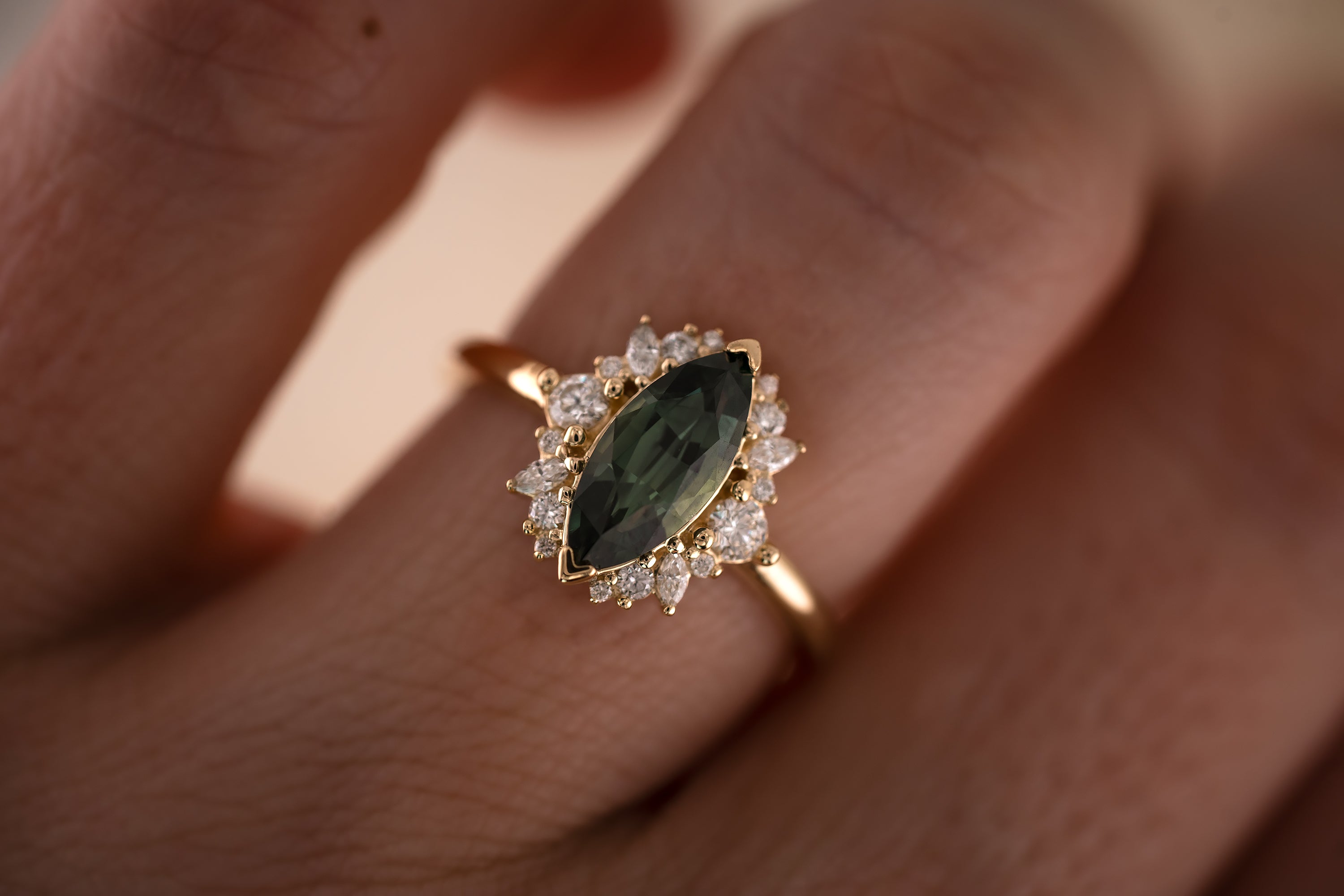 The Eleanor 1.46 CT Marquise Green Sapphire Ring - Lavender Creek Gems