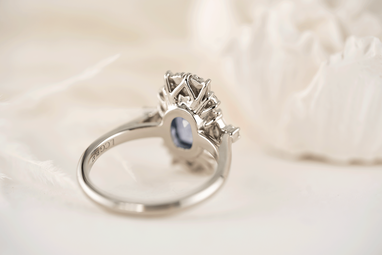 The Lace Ring | 2 CT Elongated Cushion Light Blue Sapphire - Lavender Creek Gems