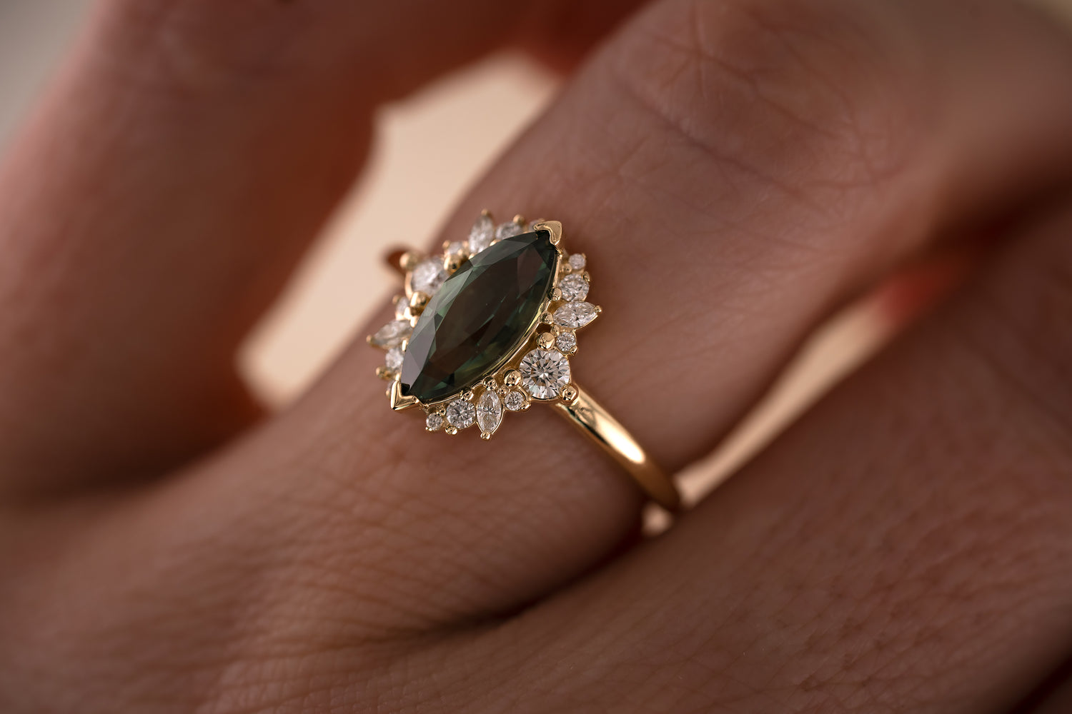 The Eleanor 1.46 CT Marquise Green Sapphire Ring - Lavender Creek Gems