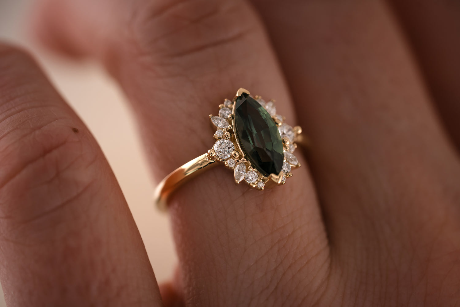 The Eleanor 1.46 CT Marquise Green Sapphire Ring - Lavender Creek Gems