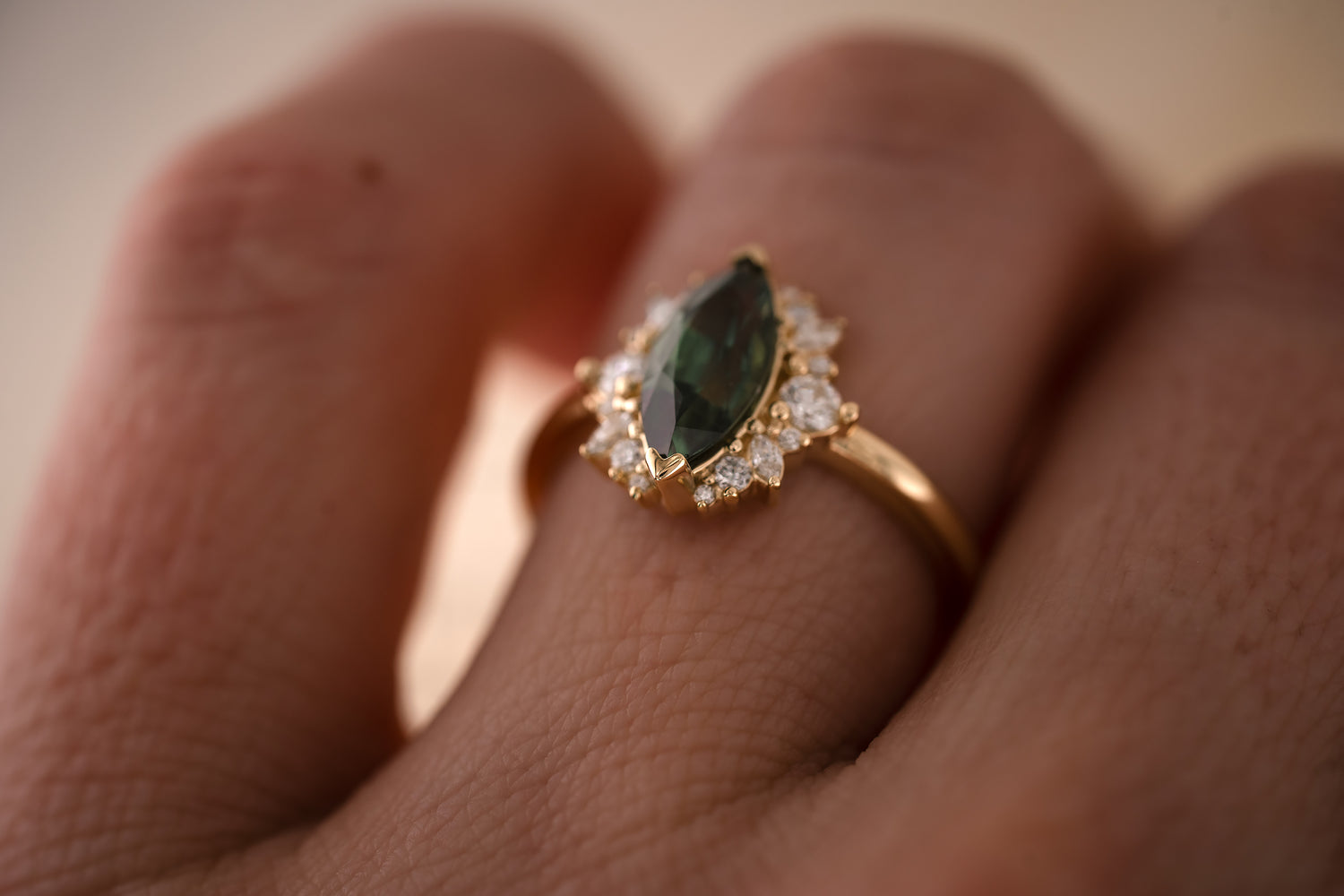 The Eleanor 1.46 CT Marquise Green Sapphire Ring - Lavender Creek Gems