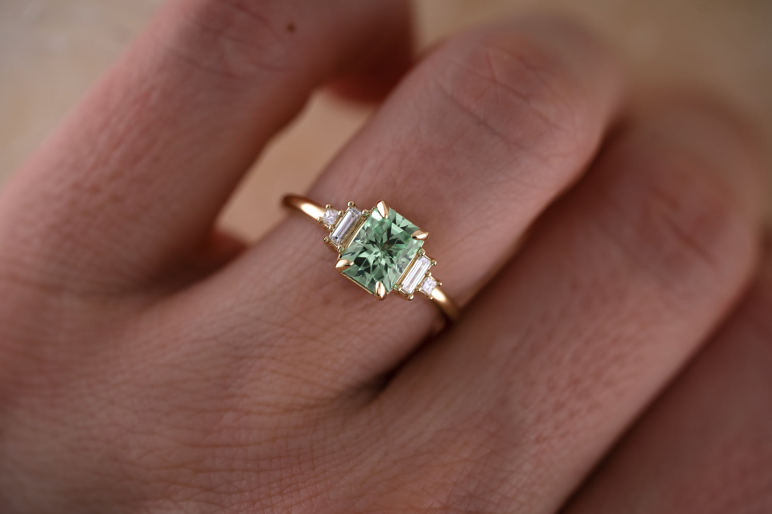 The Mira 1.65 CT Radiant Merelani Mint Garnet Ring - Lavender Creek Gems