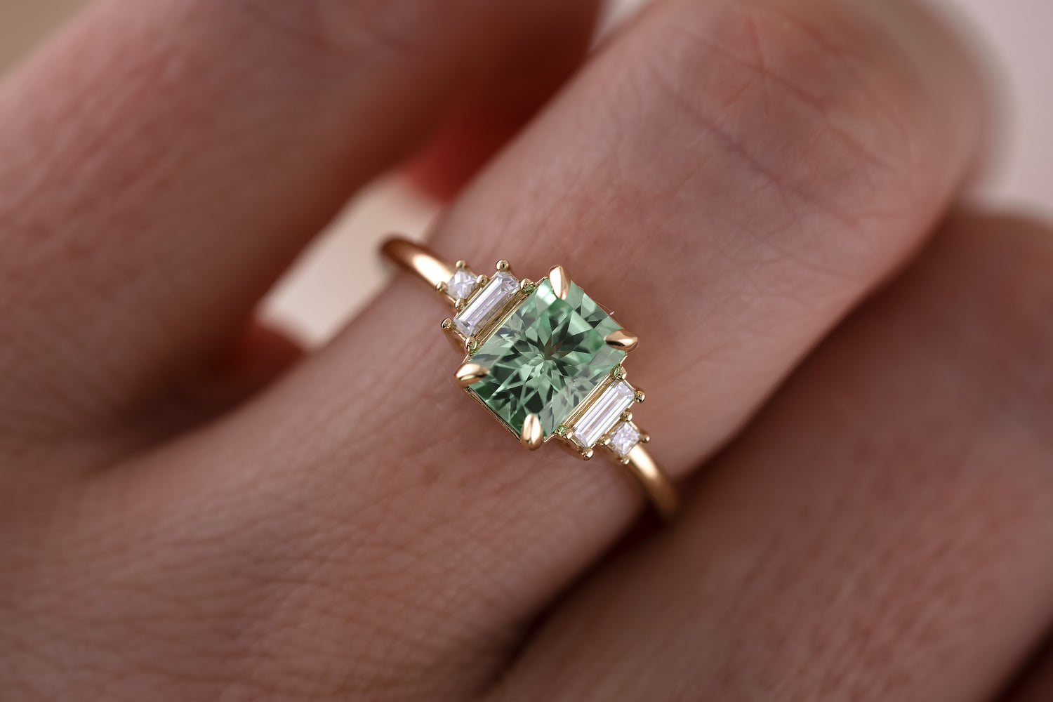 The Mira 1.65 CT Radiant Merelani Mint Garnet Ring - Lavender Creek Gems