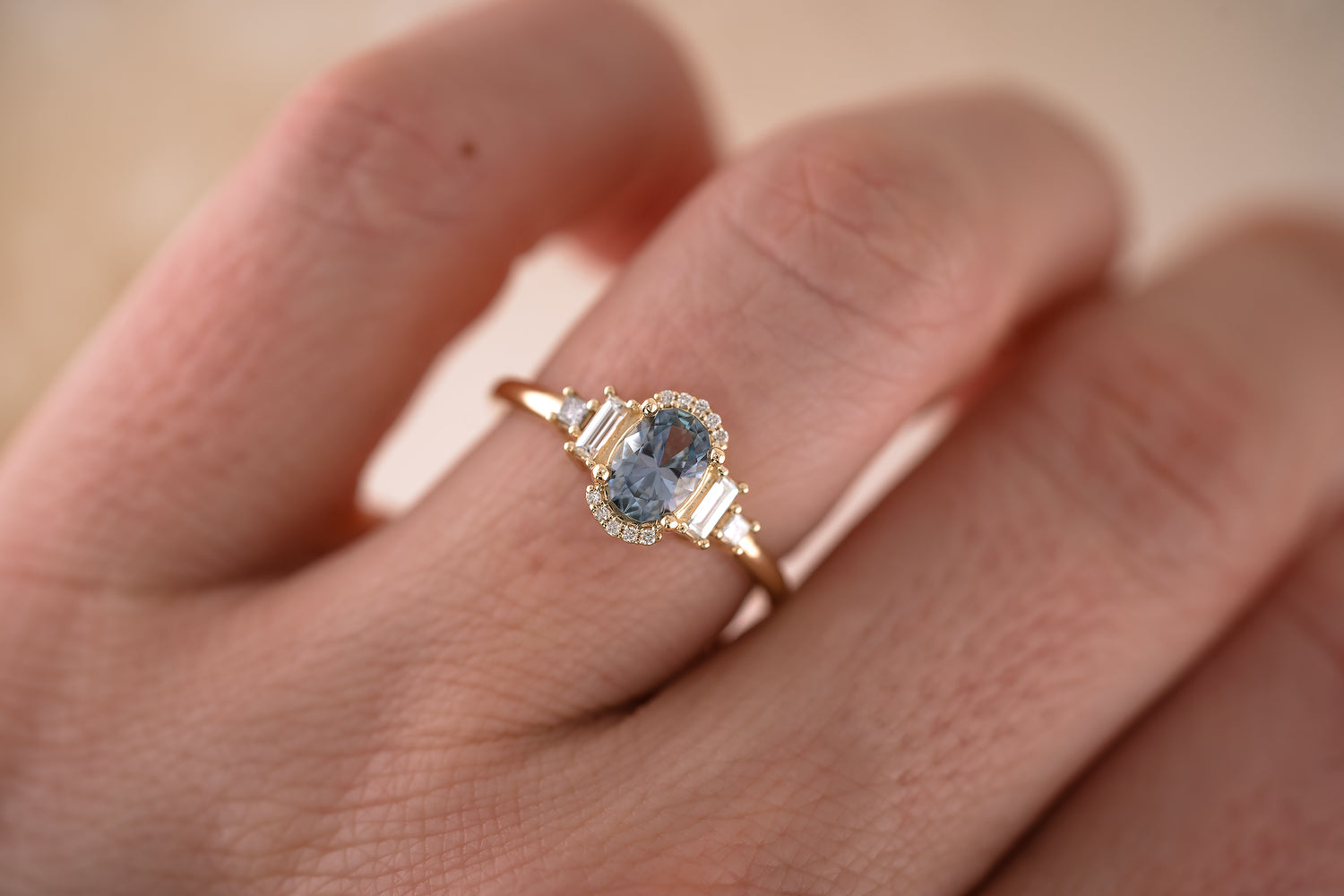 The Sura 0.72 CT Oval Blue Sapphire Ring - Lavender Creek Gems