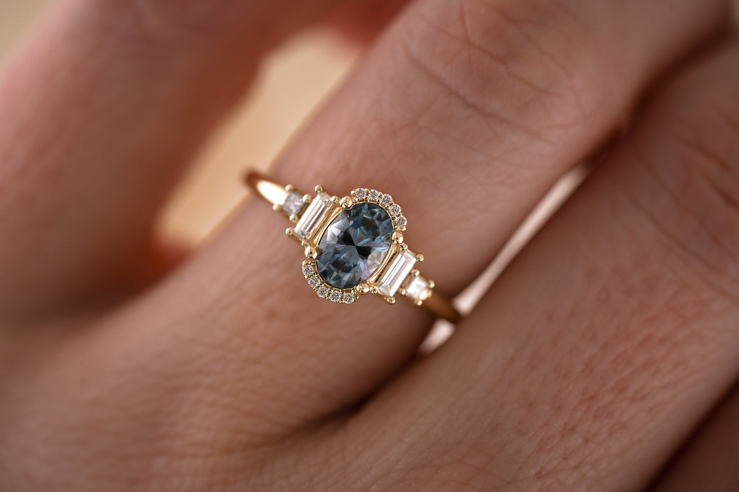 The Sura 0.72 CT Oval Blue Sapphire Ring - Lavender Creek Gems