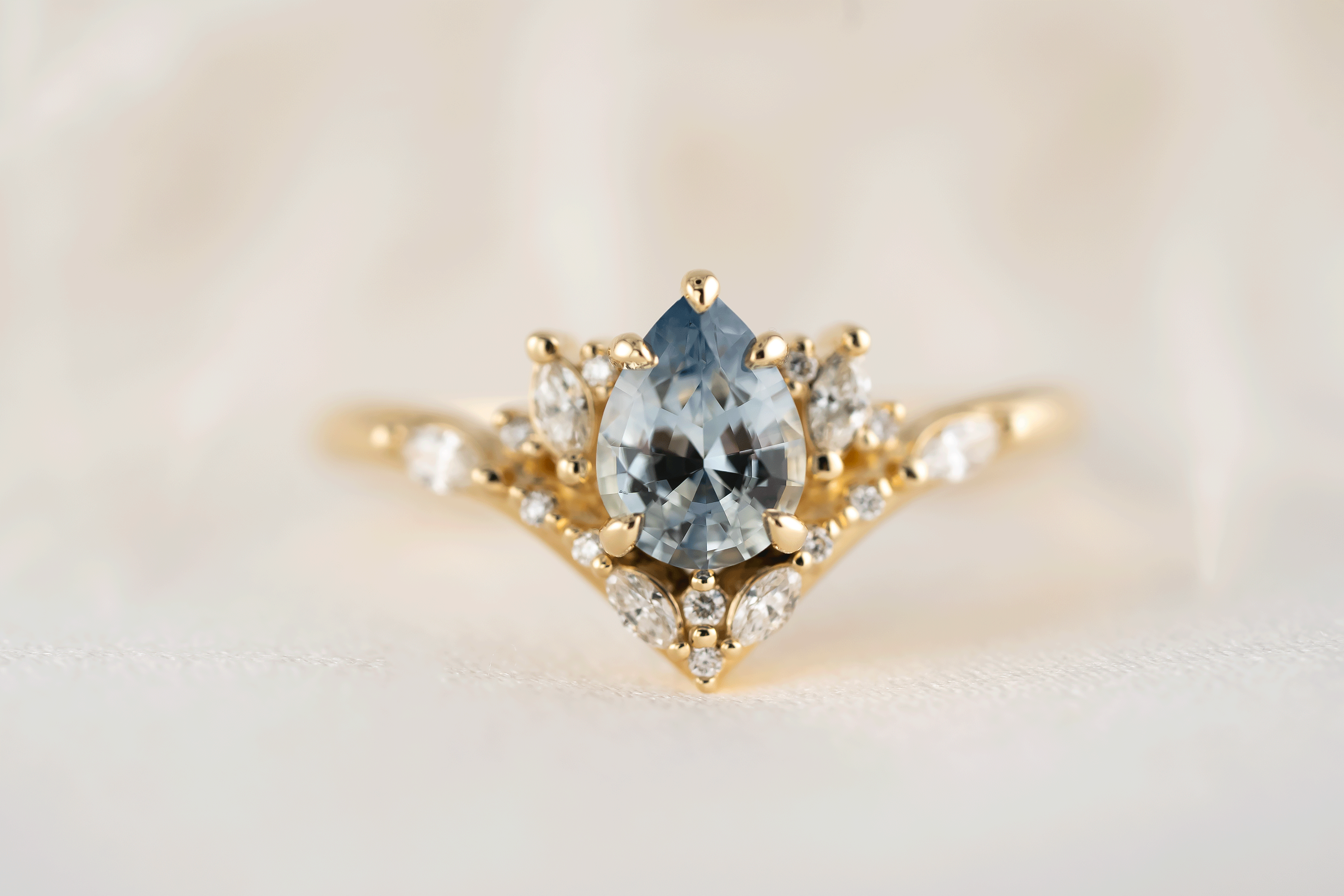 The Aurora Ring | 0.88 CT Pear Blue Sapphire - Lavender Creek Gems