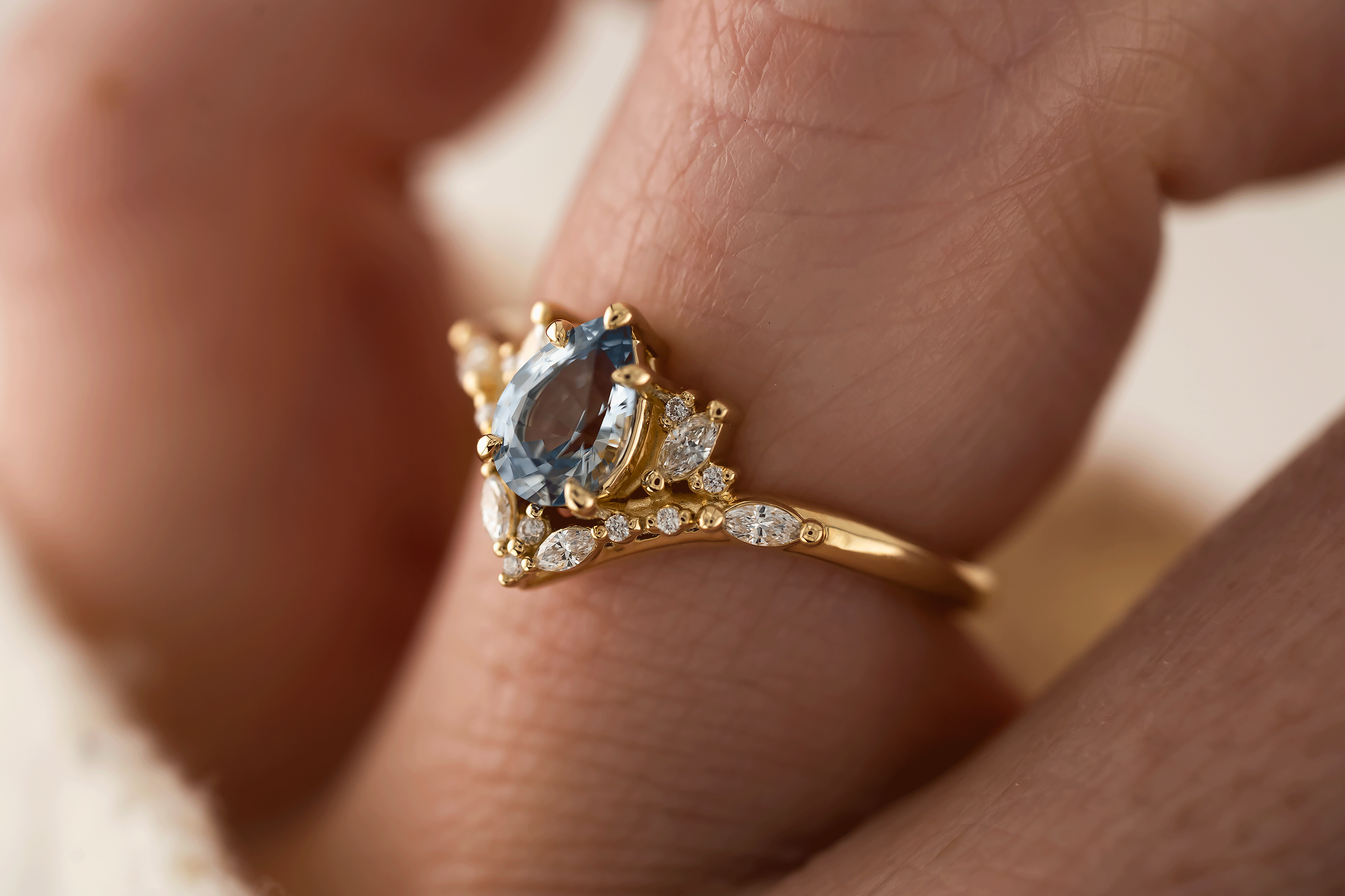 The Aurora Ring | 0.88 CT Pear Blue Sapphire - Lavender Creek Gems