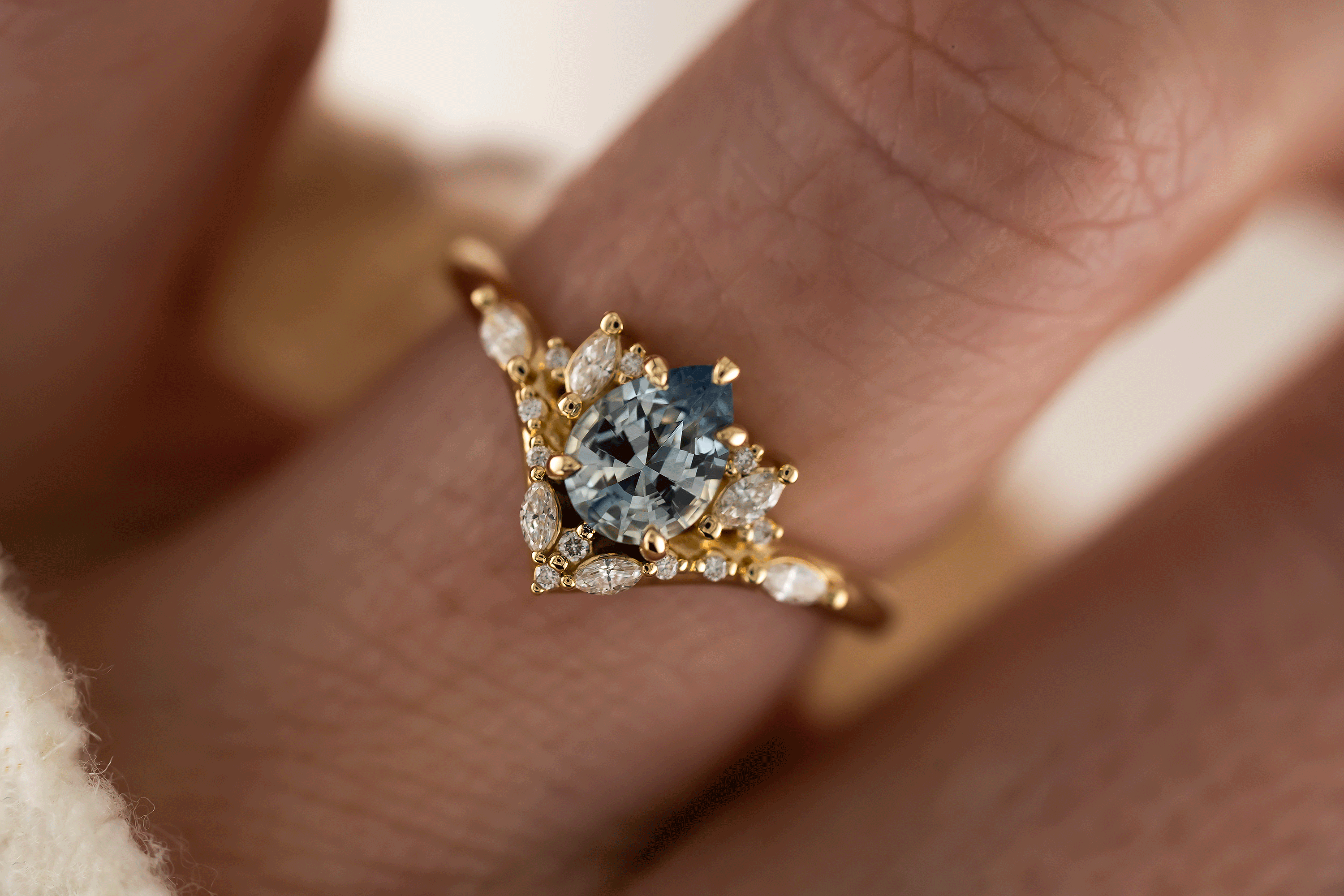 The Aurora Ring | 0.88 CT Pear Blue Sapphire - Lavender Creek Gems