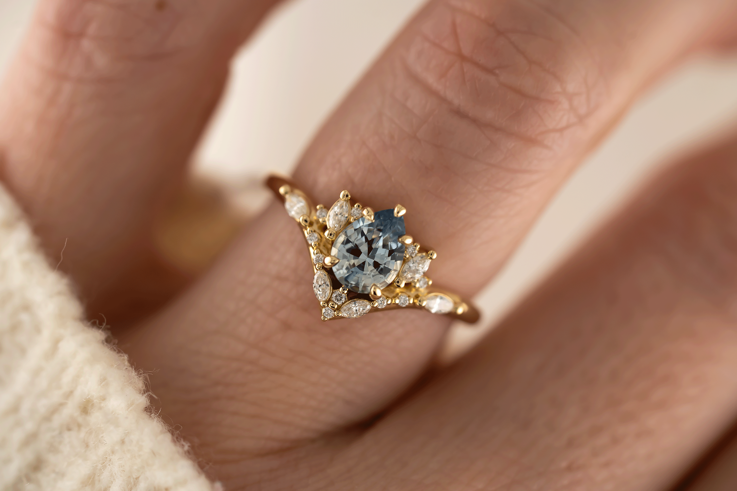 The Aurora Ring | 0.88 CT Pear Blue Sapphire - Lavender Creek Gems