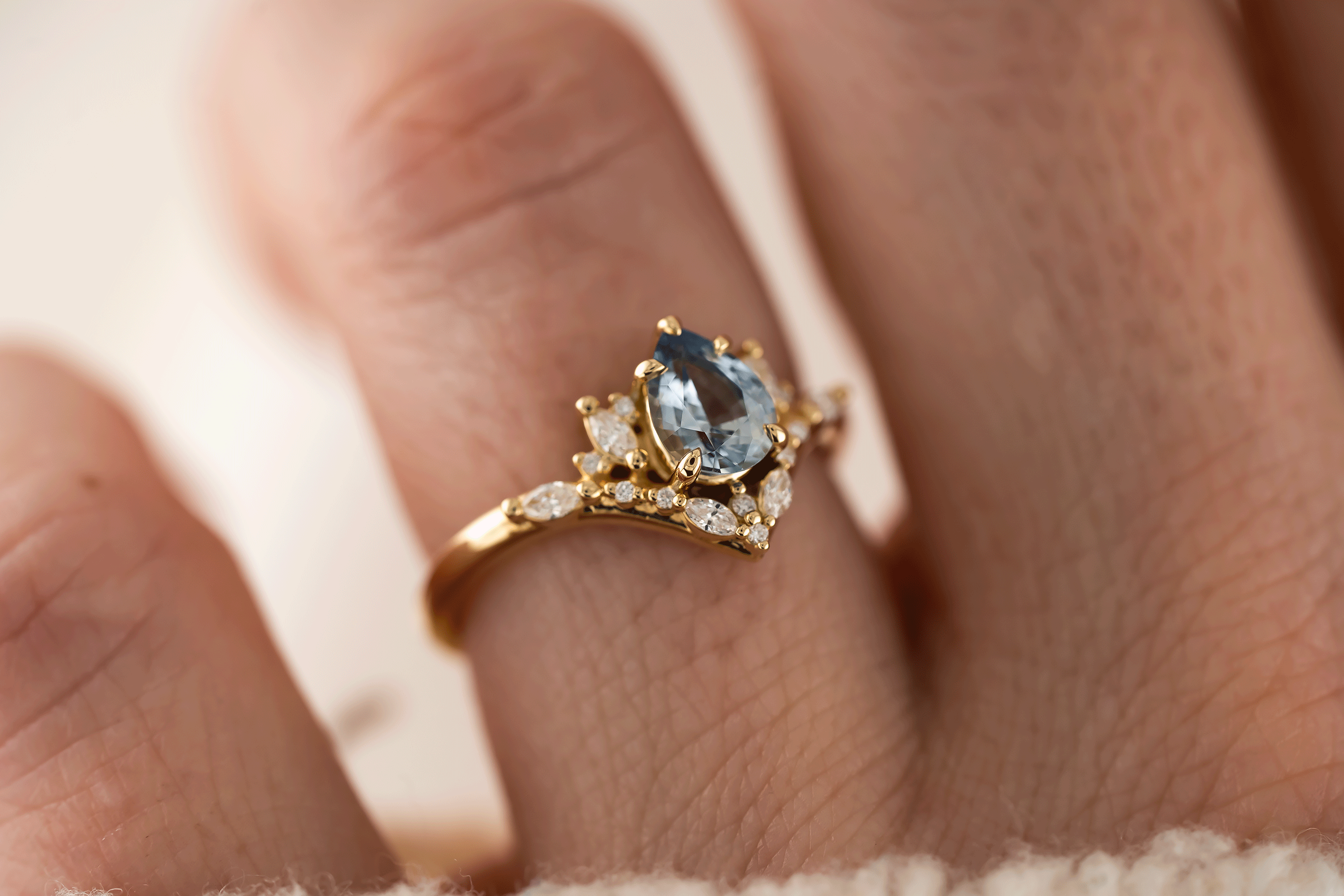 The Aurora Ring | 0.88 CT Pear Blue Sapphire - Lavender Creek Gems
