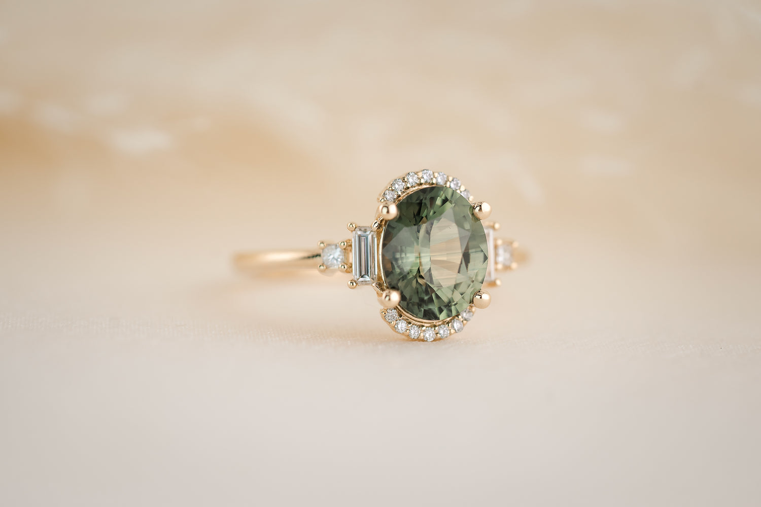 The Sura 2.22 CT Oval Forest Green Sapphire Ring - Lavender Creek Gems