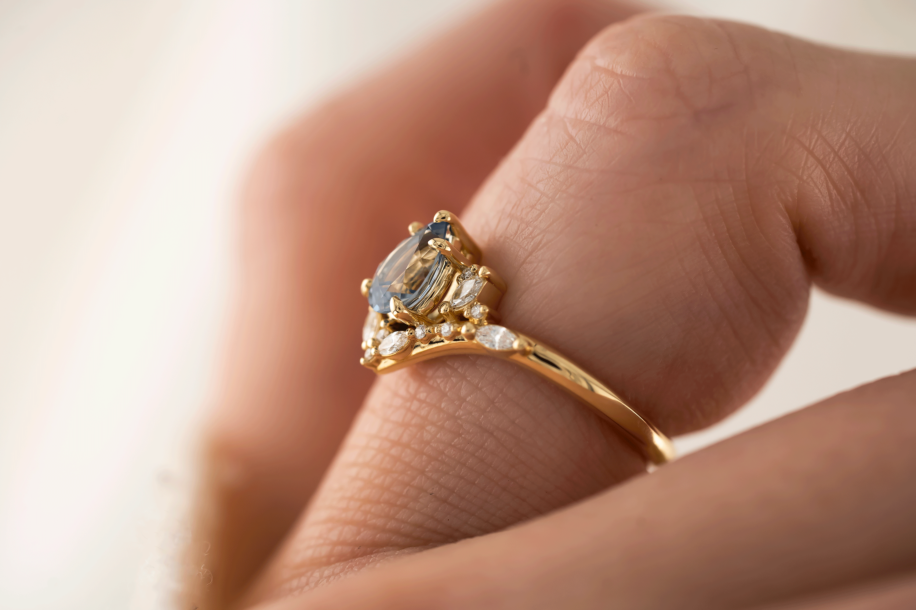 The Aurora Ring | 0.88 CT Pear Blue Sapphire - Lavender Creek Gems