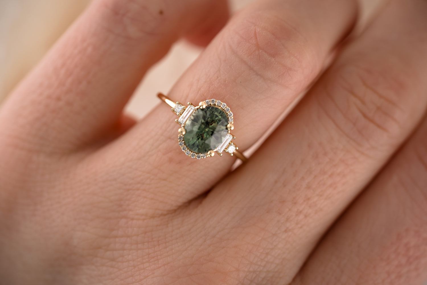 The Sura 2.22 CT Oval Forest Green Sapphire Ring - Lavender Creek Gems