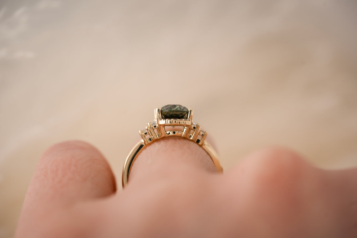 The Sura 2.22 CT Oval Forest Green Sapphire Ring - Lavender Creek Gems