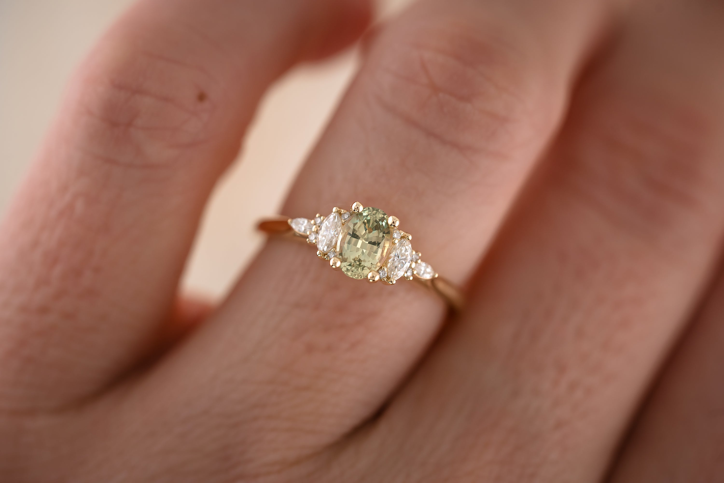 The Maeve 0.80 CT Oval Mint Green Sapphire Ring - Lavender Creek Gems