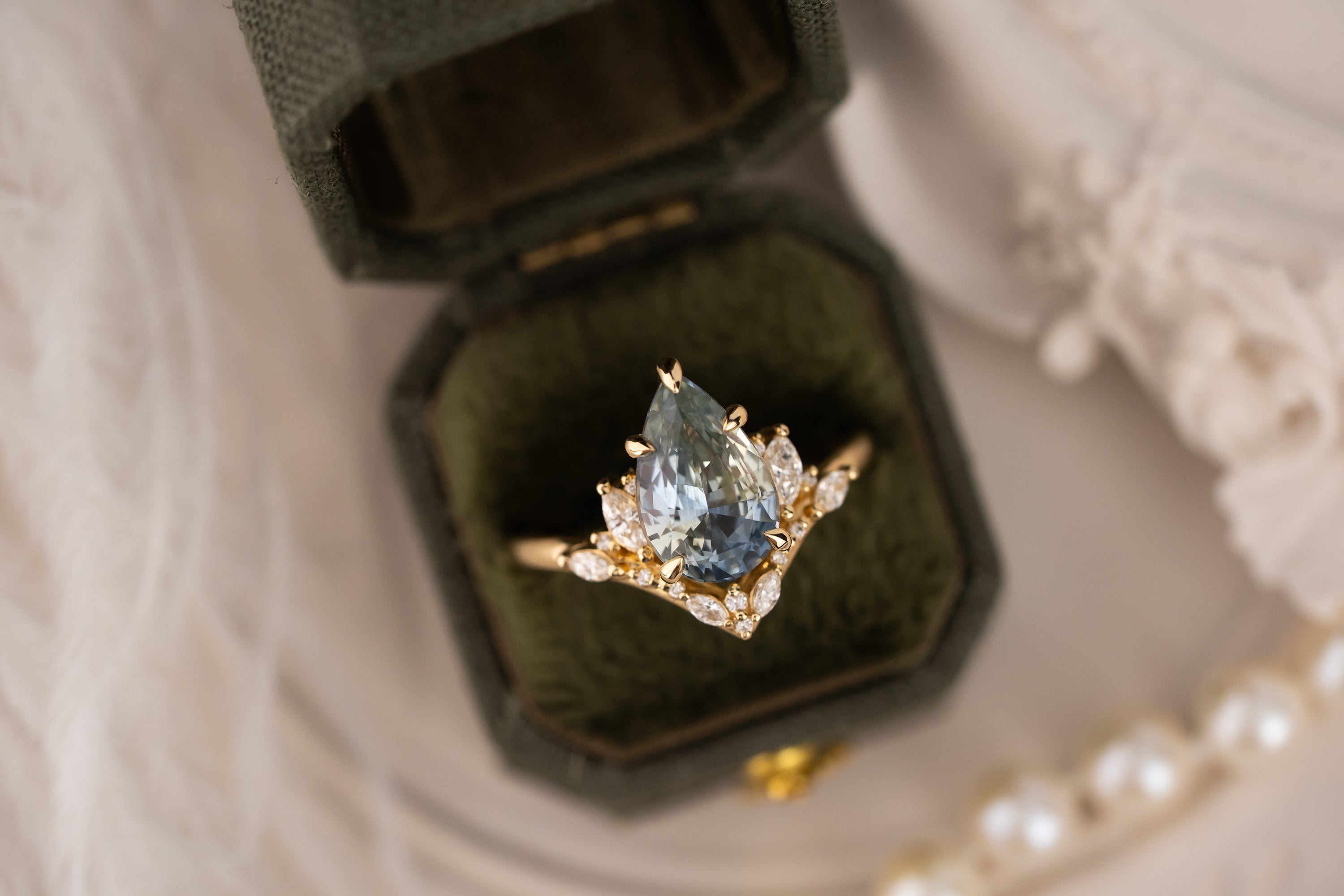 The Aurora Ring | 3.11 CT Pear Light Blue Bicolor Sapphire - Lavender Creek Gems