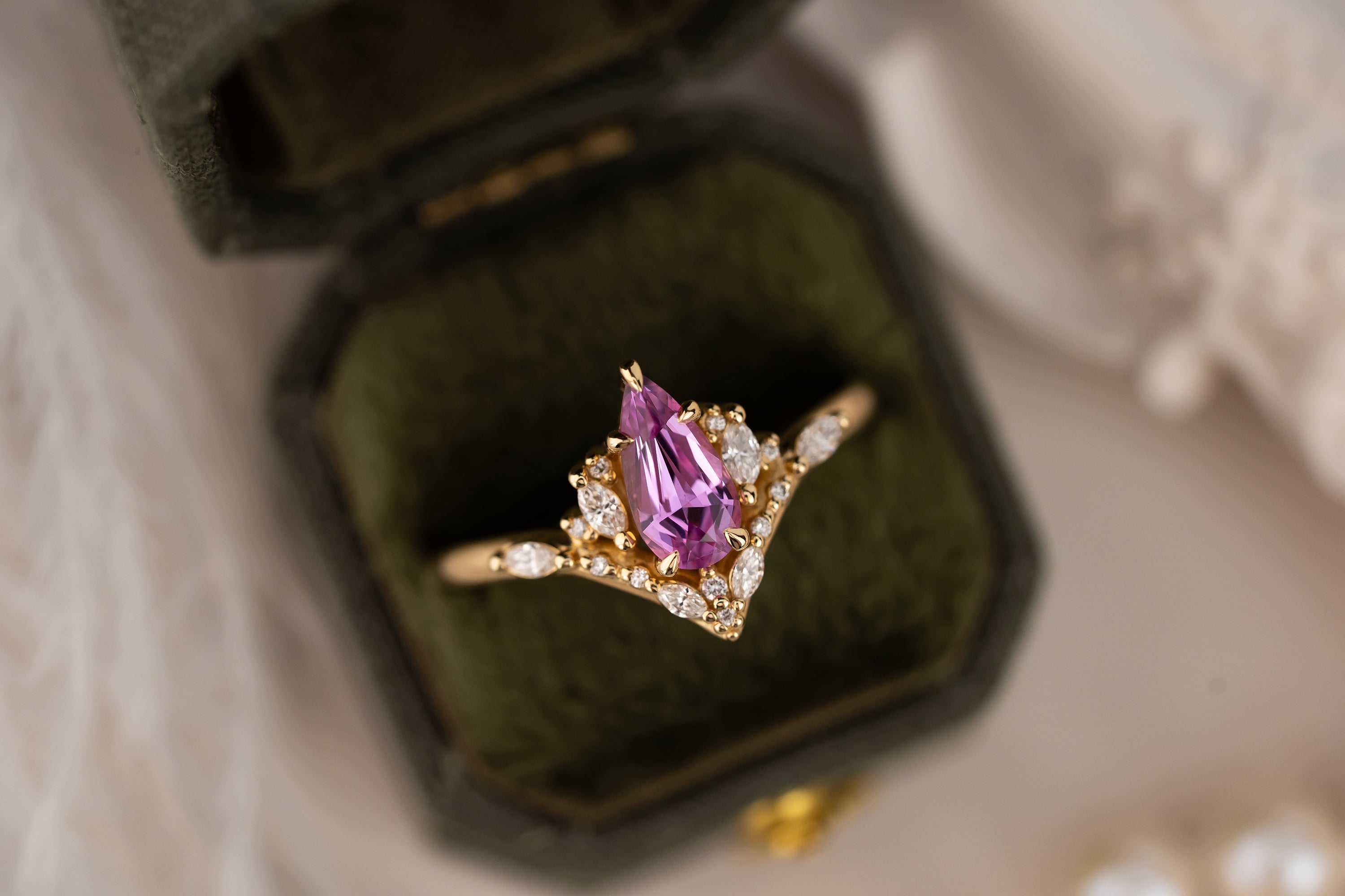 The Aurora Ring | 0.9 CT Pear Pink Sapphire - Lavender Creek Gems