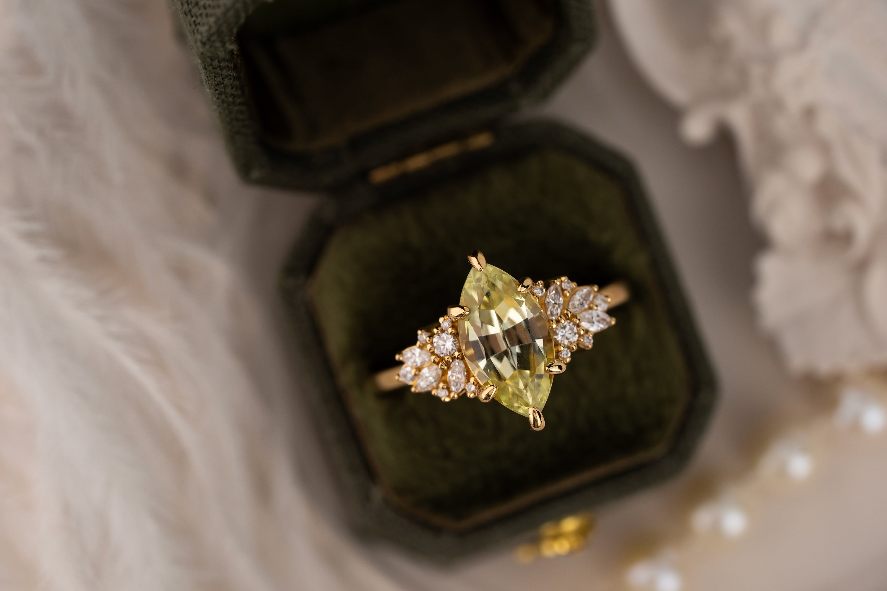 The Rosalie Ring | 2.89 CT Marquise Yellow Chrysoberyl – Lavender