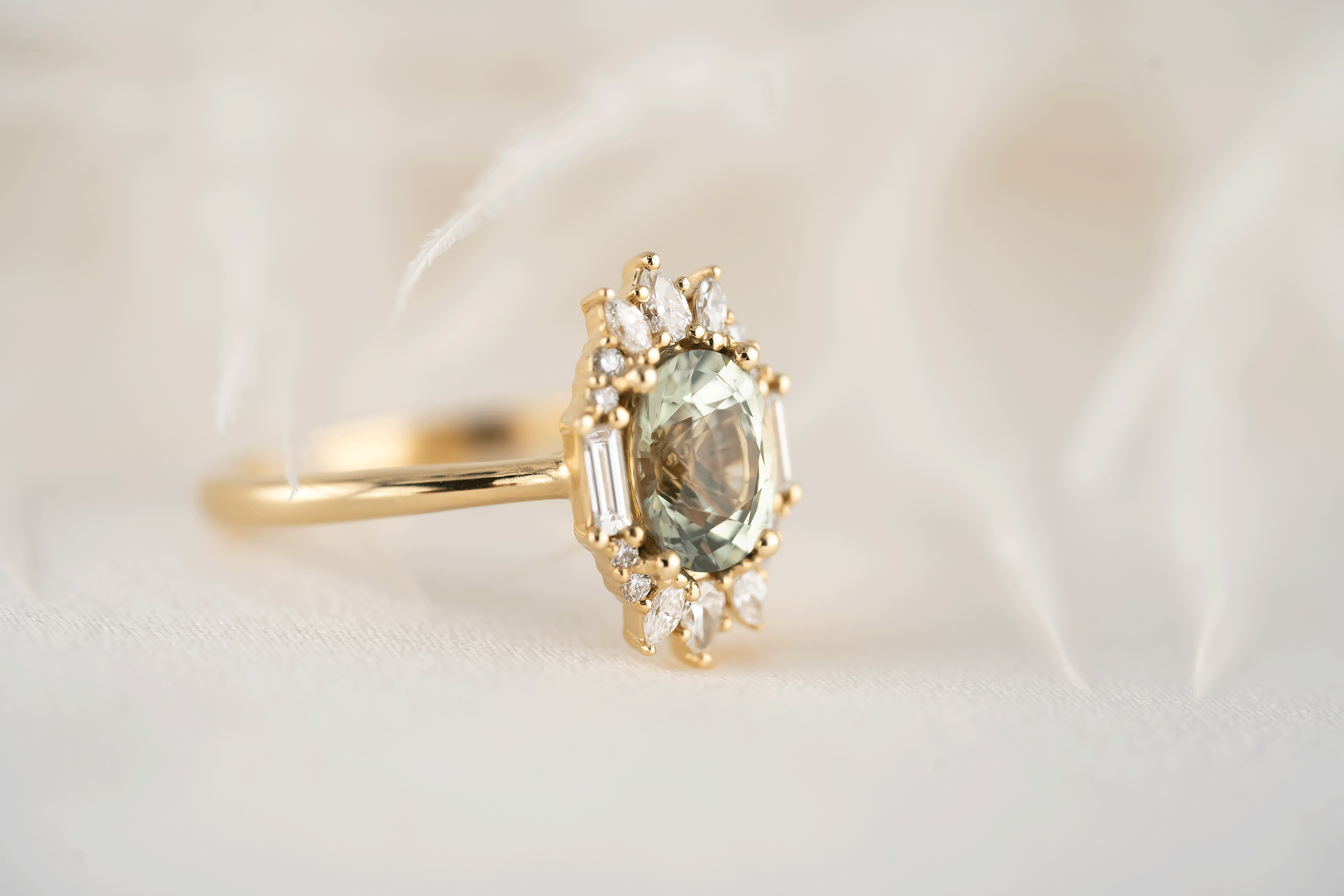 The Georgia Ring | 1.52 CT Oval Light Green Sapphire - Lavender Creek Gems