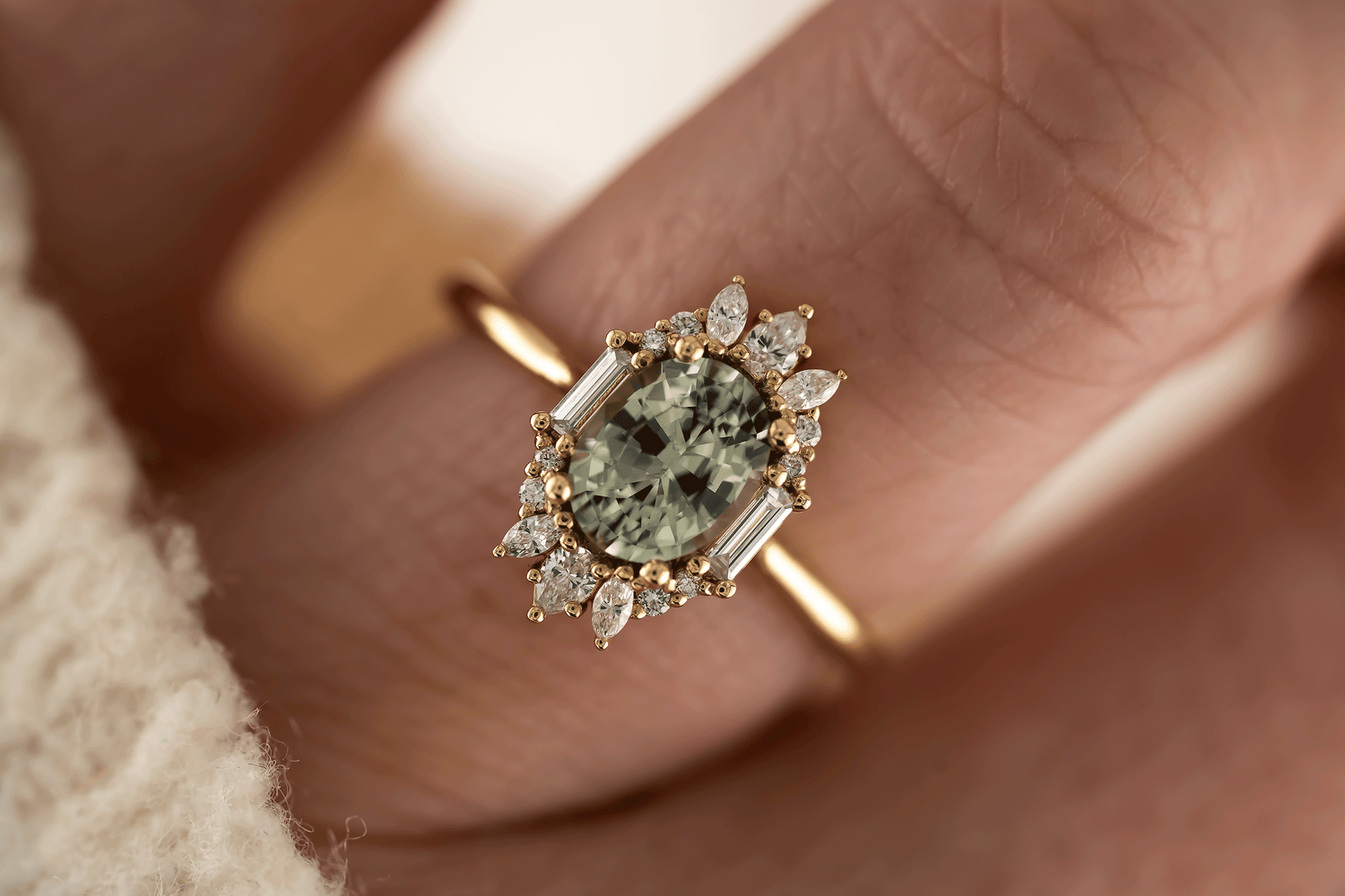 The Georgia Ring | 1.52 CT Oval Light Green Sapphire - Lavender Creek Gems