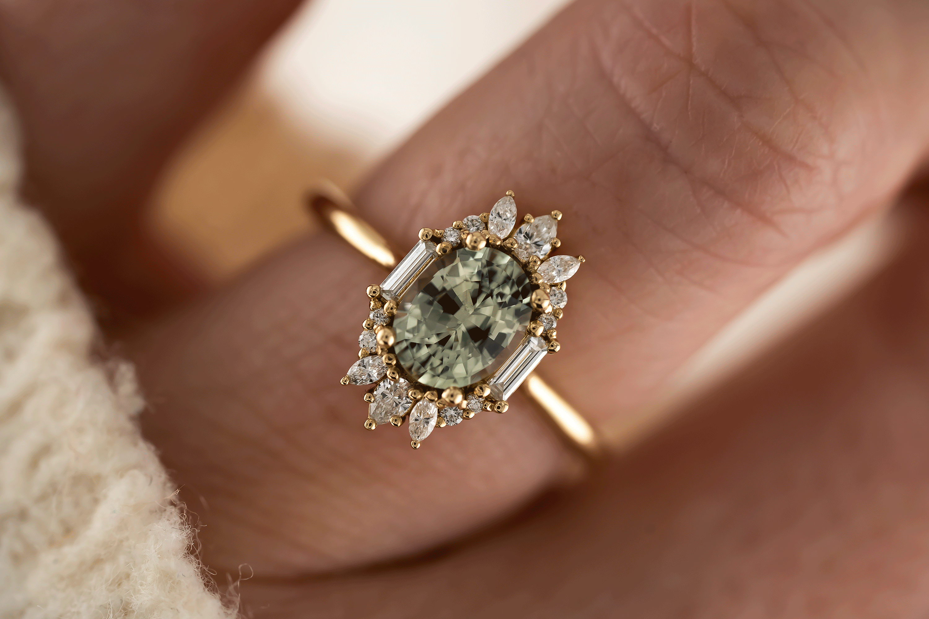 The Georgia Ring | 1.52 CT Oval Light Green Sapphire - Lavender Creek Gems