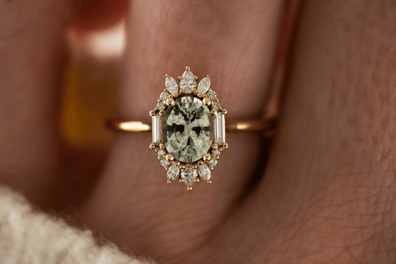The Georgia Ring | 1.52 CT Oval Light Green Sapphire - Lavender Creek Gems