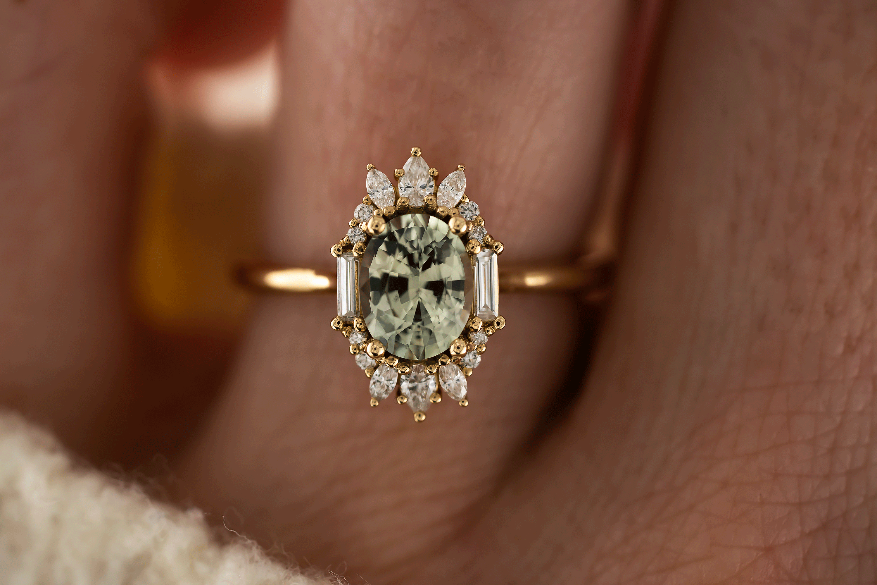 The Georgia Ring | 1.52 CT Oval Light Green Sapphire - Lavender Creek Gems