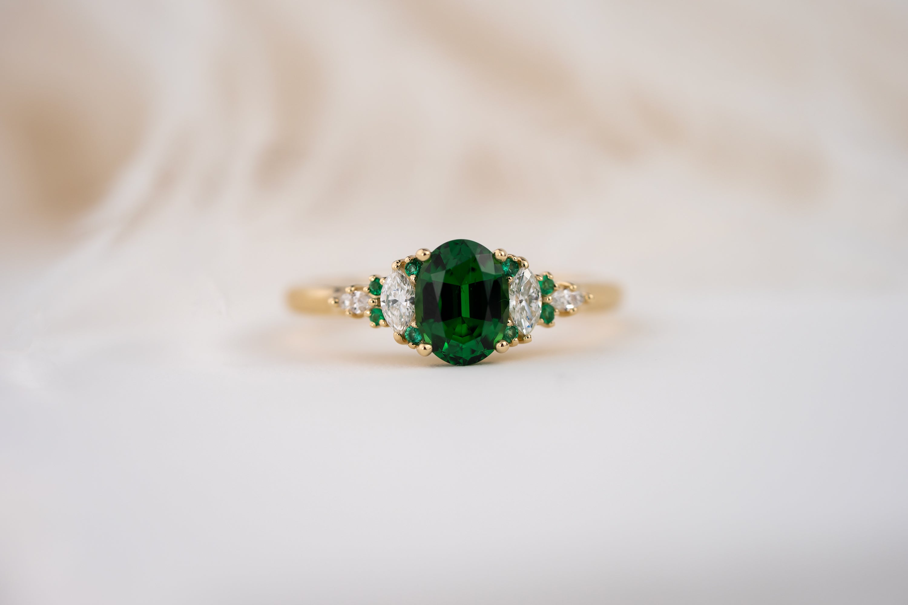 The Maeve Ring | 1.07 CT Oval Tsavorite Garnet + Emerald - Lavender Creek Gems