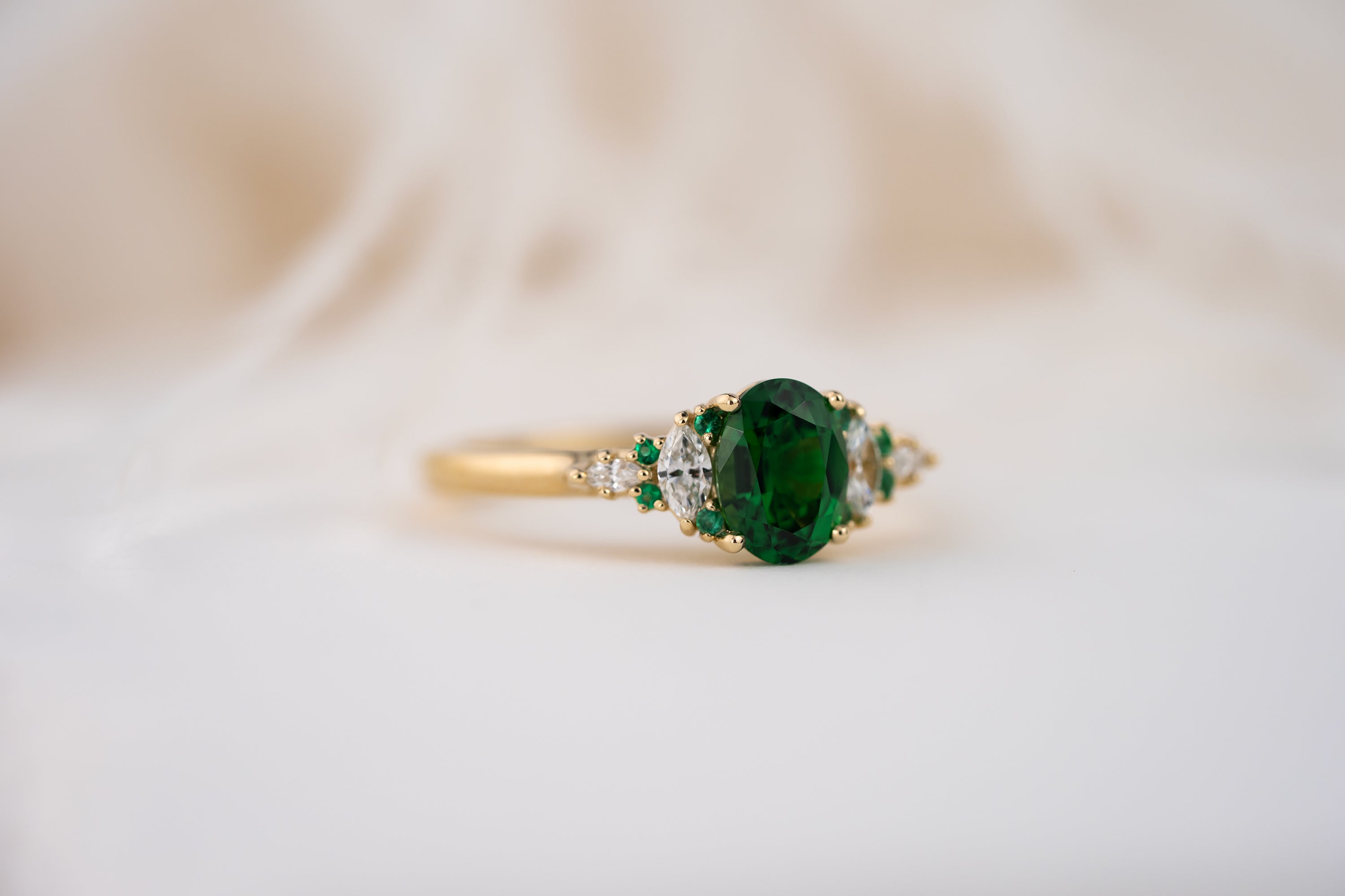 The Maeve Ring | 1.07 CT Oval Tsavorite Garnet + Emerald - Lavender Creek Gems