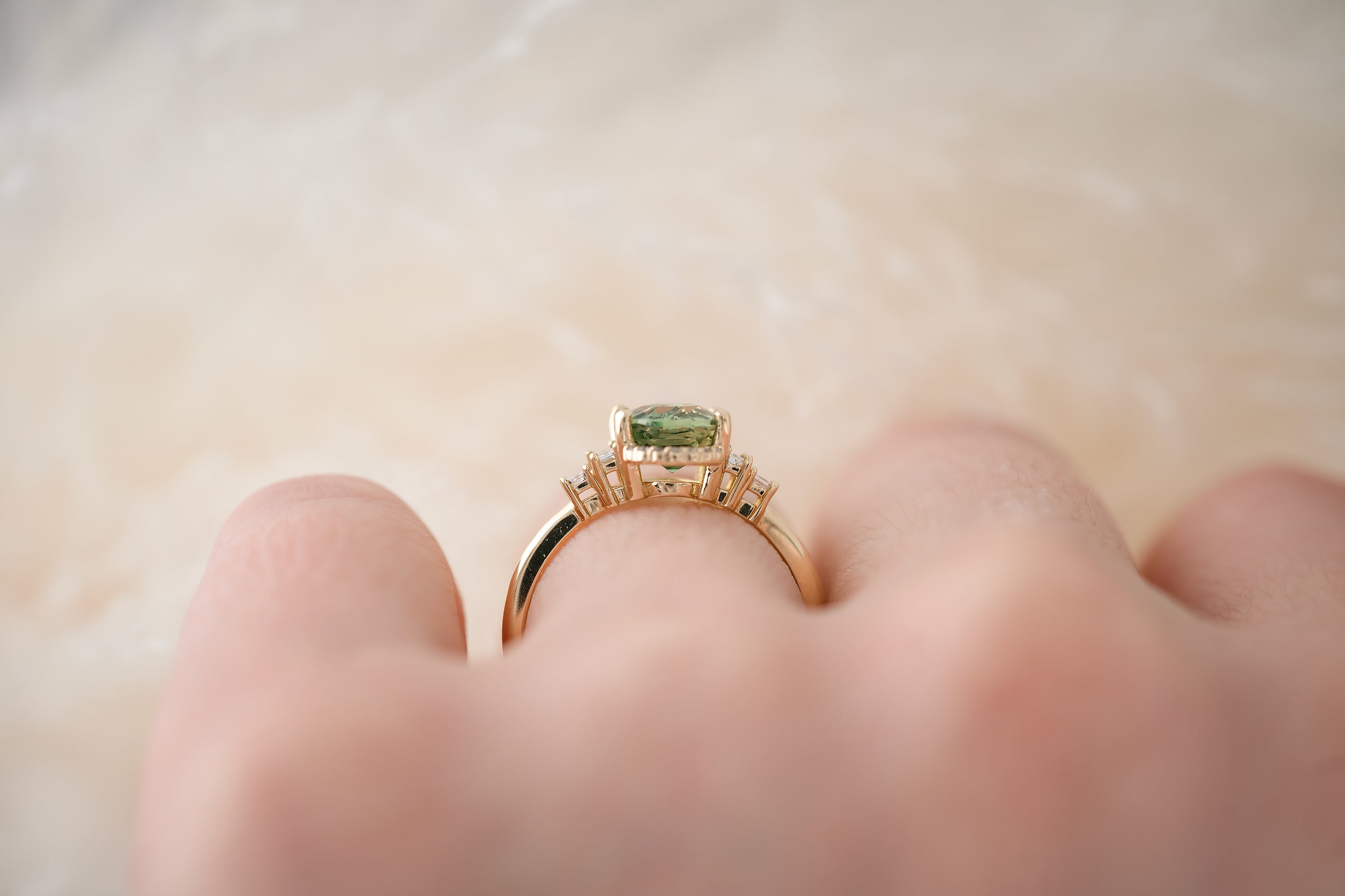The Sura 2.42 CT Oval Apple Green Sapphire Ring - Lavender Creek Gems