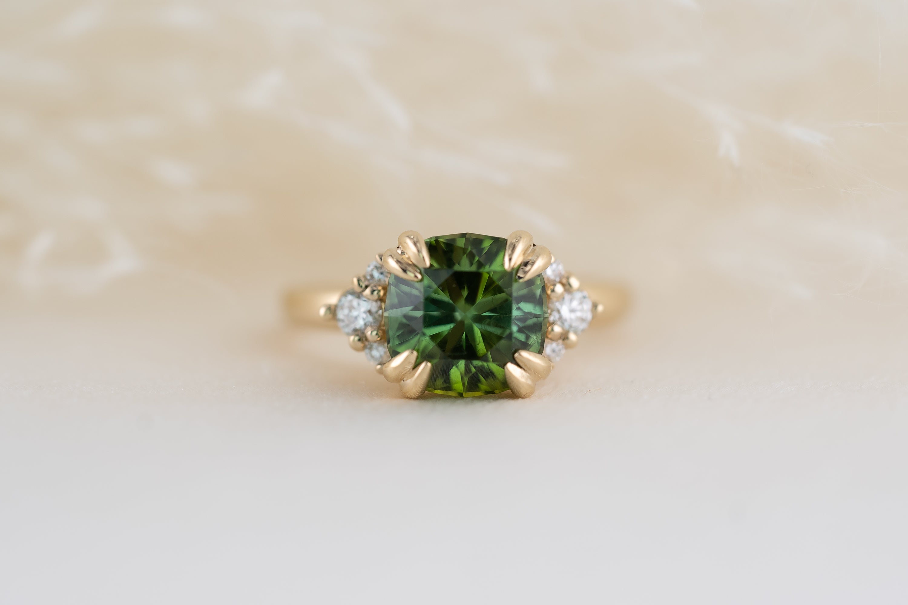 The Paloma 3.1 CT Cushion Green Tourmaline Ring - Lavender Creek Gems