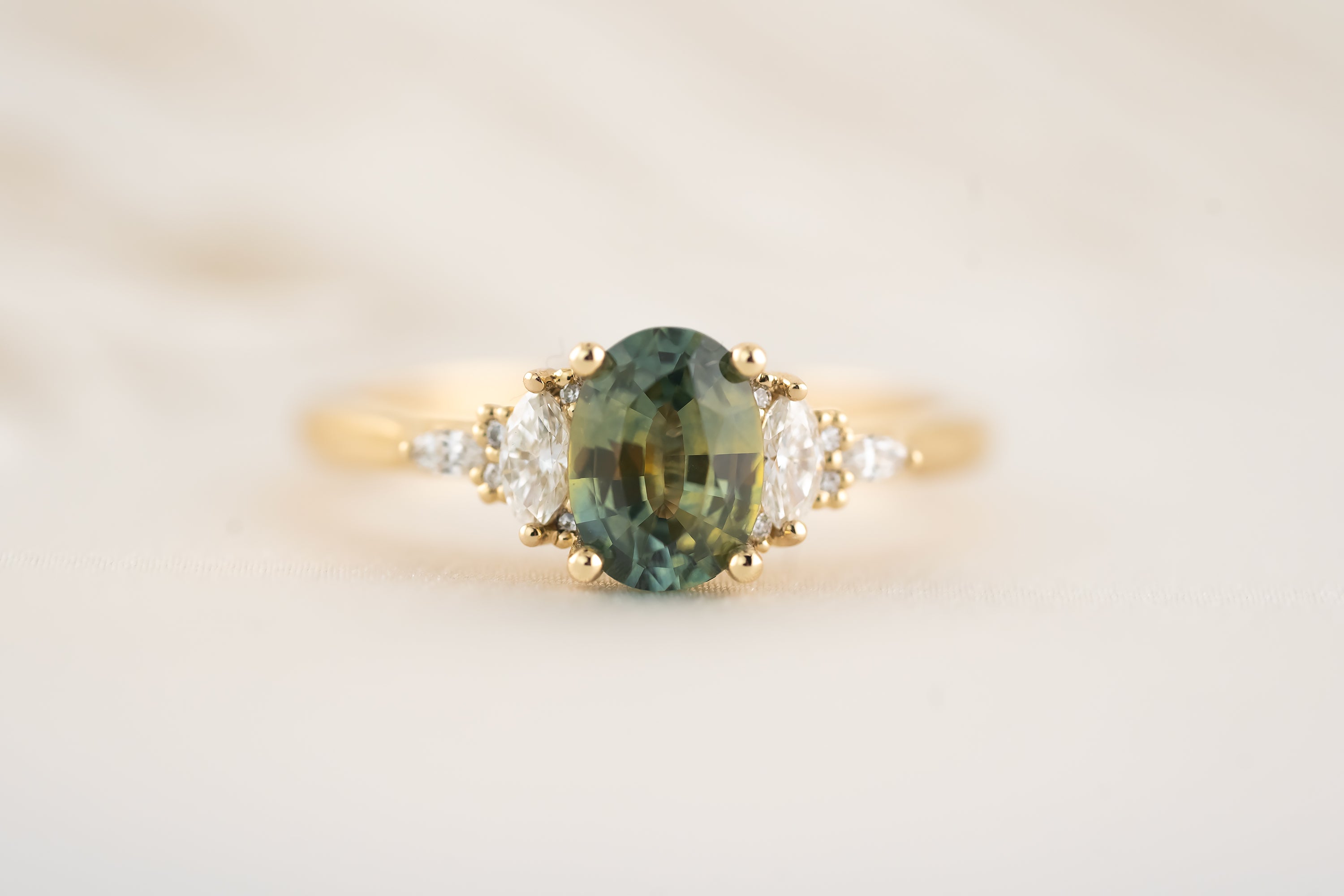 The Maeve Ring - 1.11 CT Oval Teal Bi-color Montana Sapphire - Lavender Creek Gems