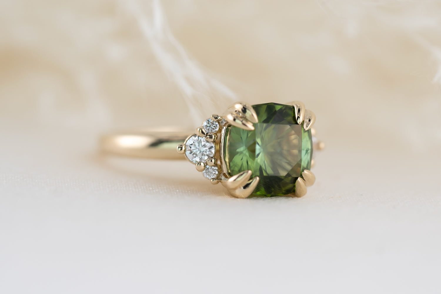 The Paloma 3.1 CT Cushion Green Tourmaline Ring - Lavender Creek Gems