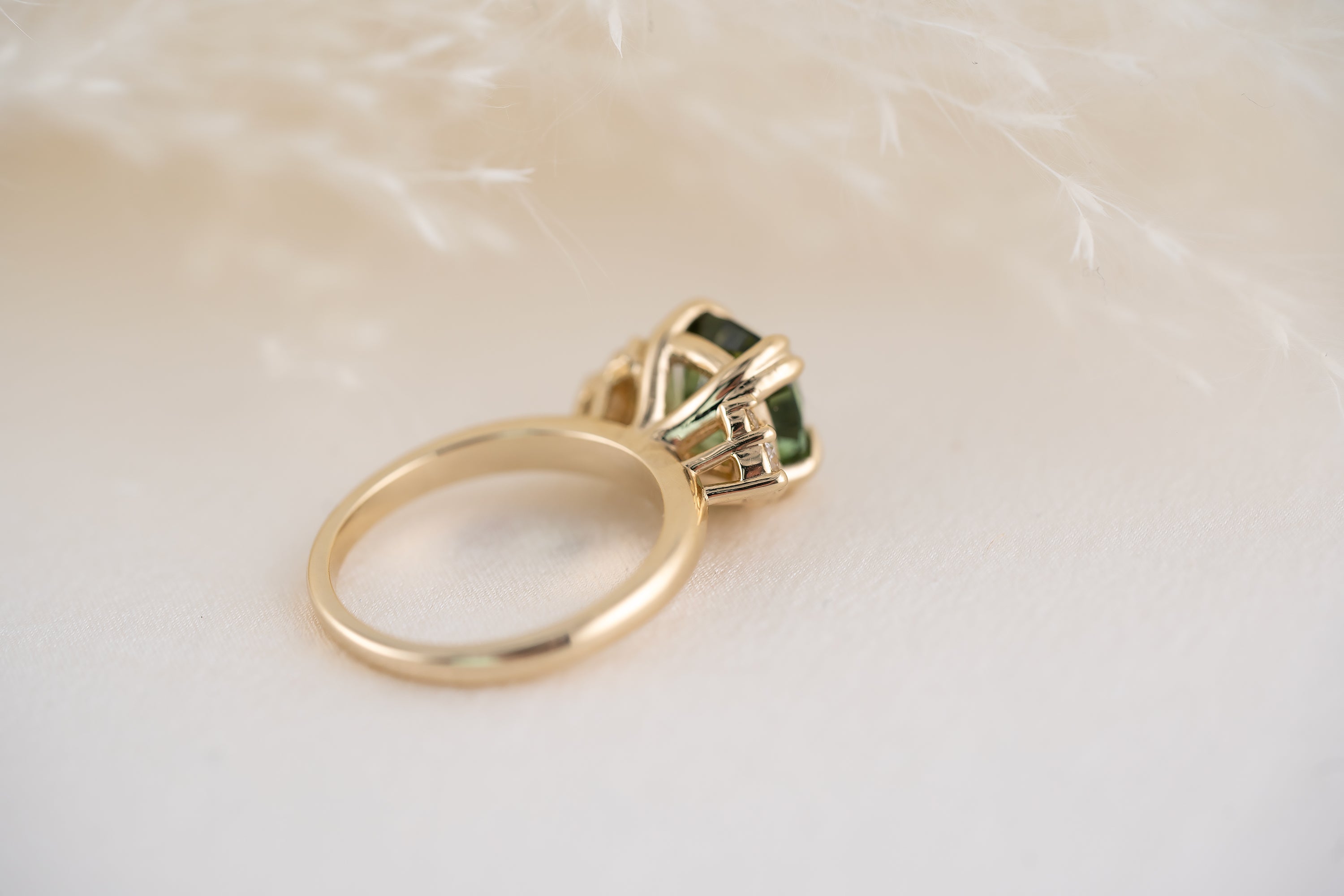 The Paloma 3.1 CT Cushion Green Tourmaline Ring - Lavender Creek Gems