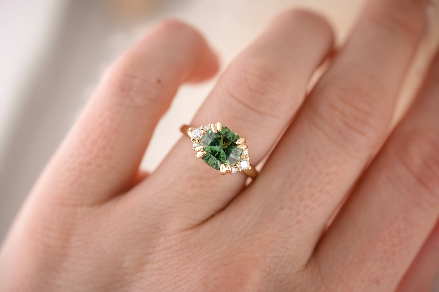 The Paloma 3.1 CT Cushion Green Tourmaline Ring - Lavender Creek Gems