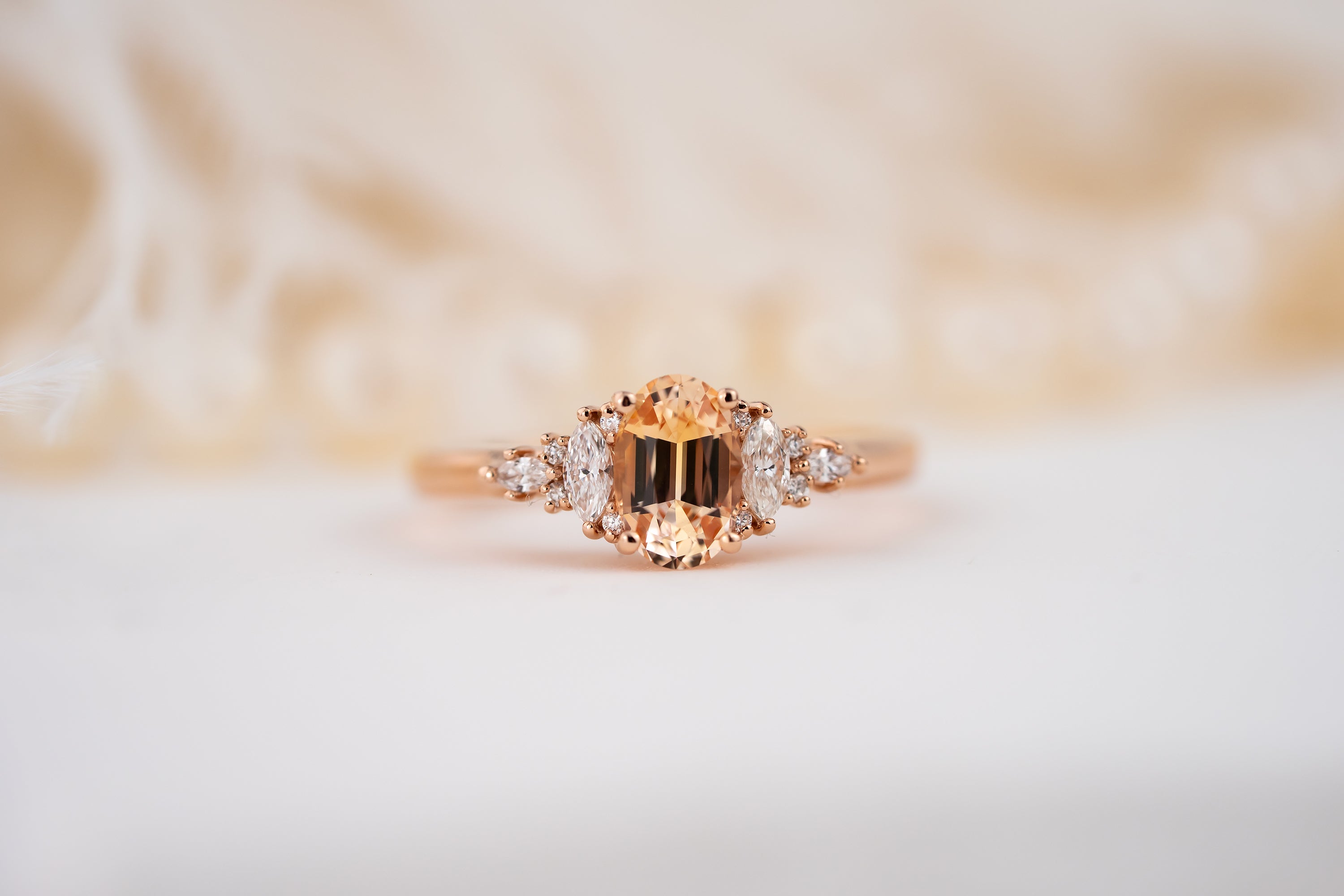 The Maeve Ring | 1.05 CT Peachy Apricot Oval Sapphire - Lavender Creek Gems