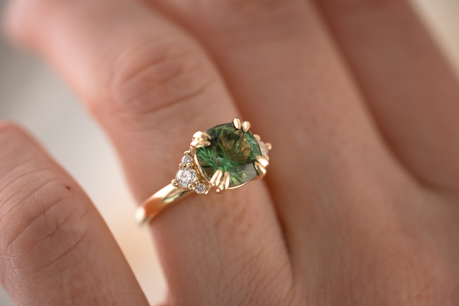 The Paloma 3.1 CT Cushion Green Tourmaline Ring - Lavender Creek Gems