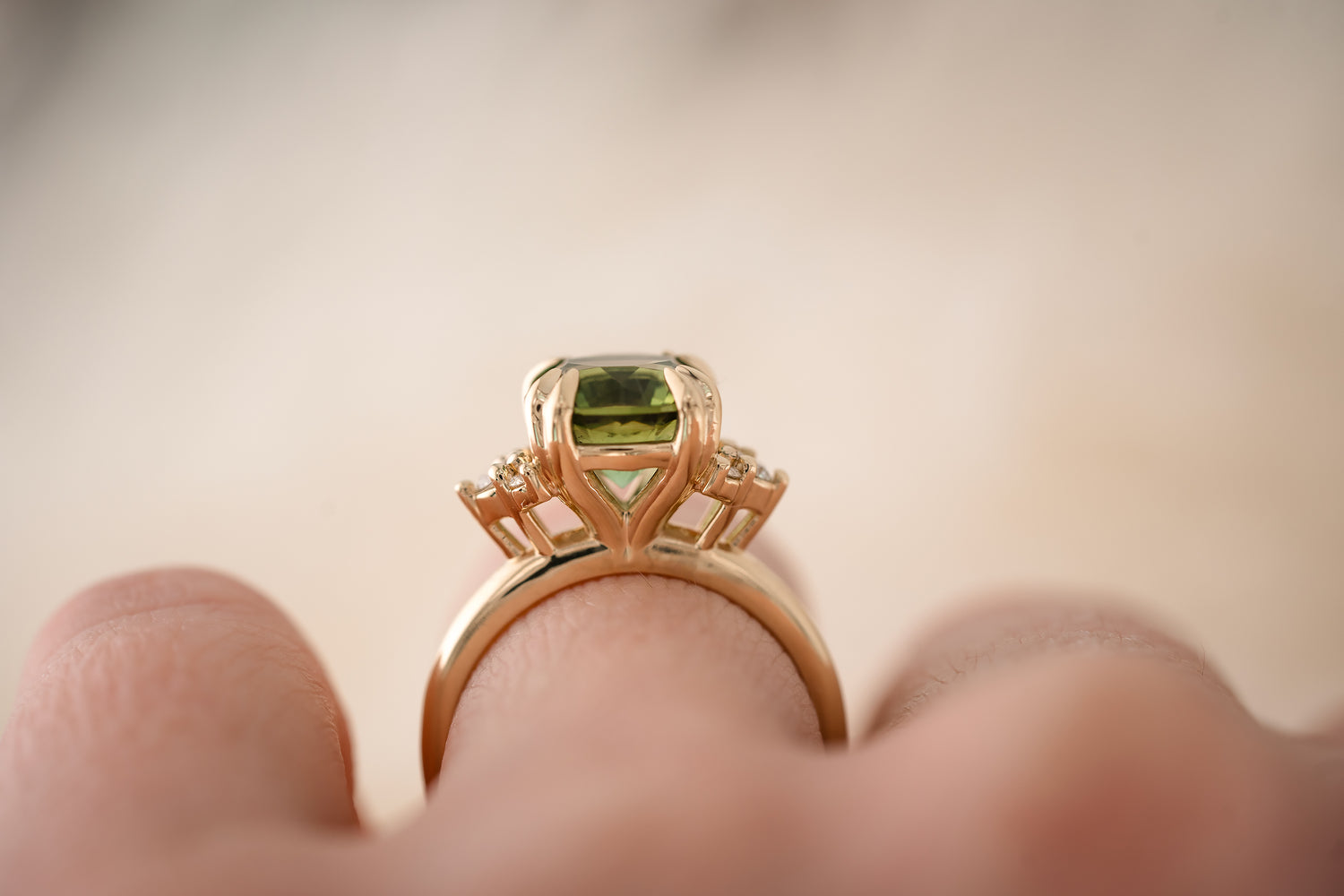 The Paloma 3.1 CT Cushion Green Tourmaline Ring - Lavender Creek Gems