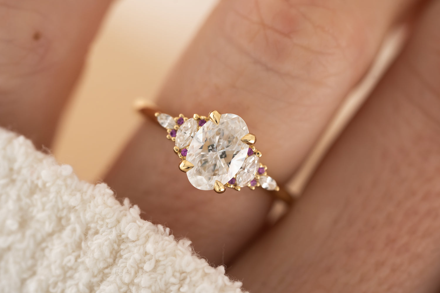 The Maeve Ring - 1.21 CT Oval Lab Diamond + Hot Pink Sapphire - Lavender Creek Gems