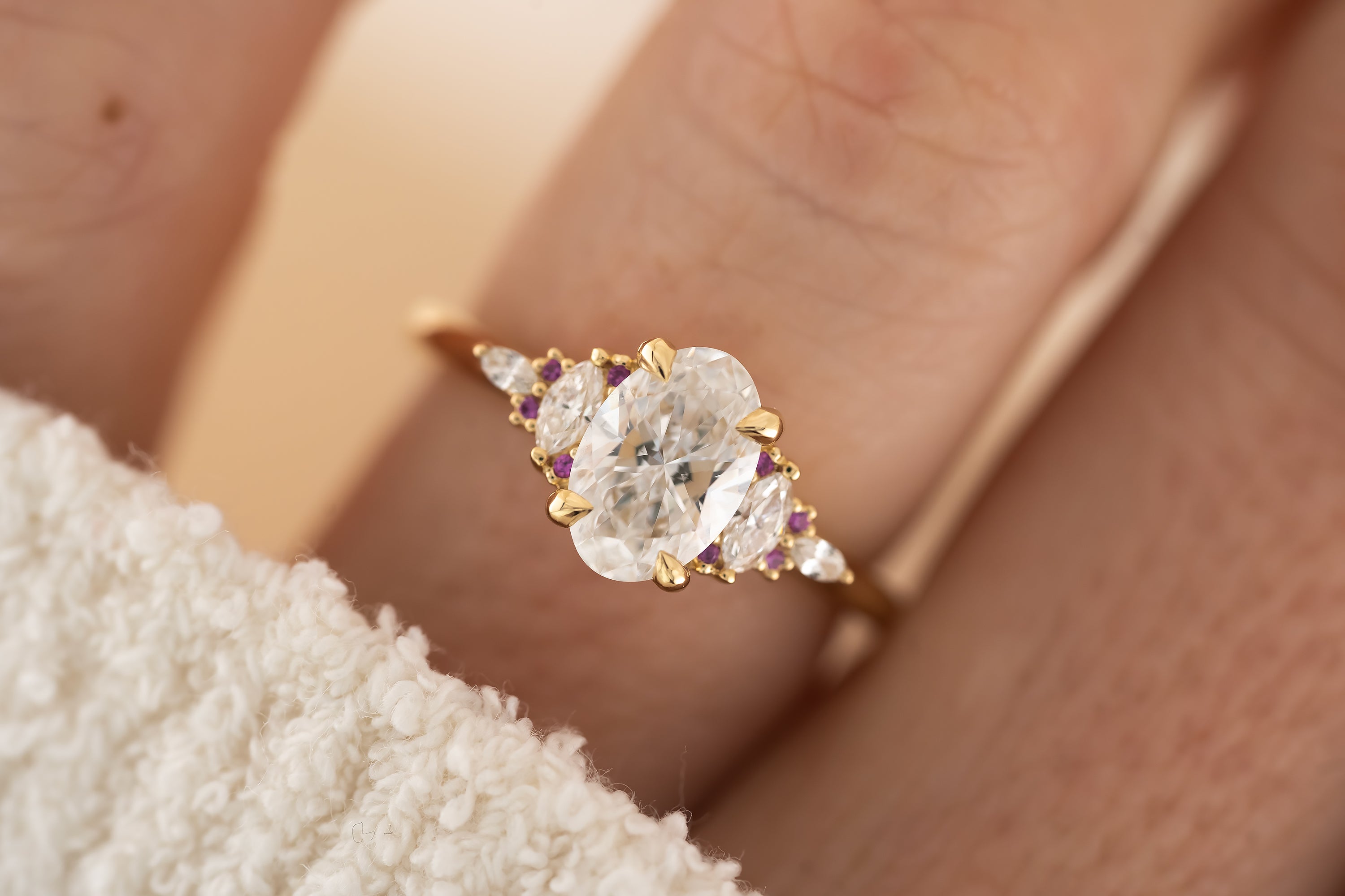 The Maeve Ring - 1.21 CT Oval Lab Diamond + Hot Pink Sapphire - Lavender Creek Gems