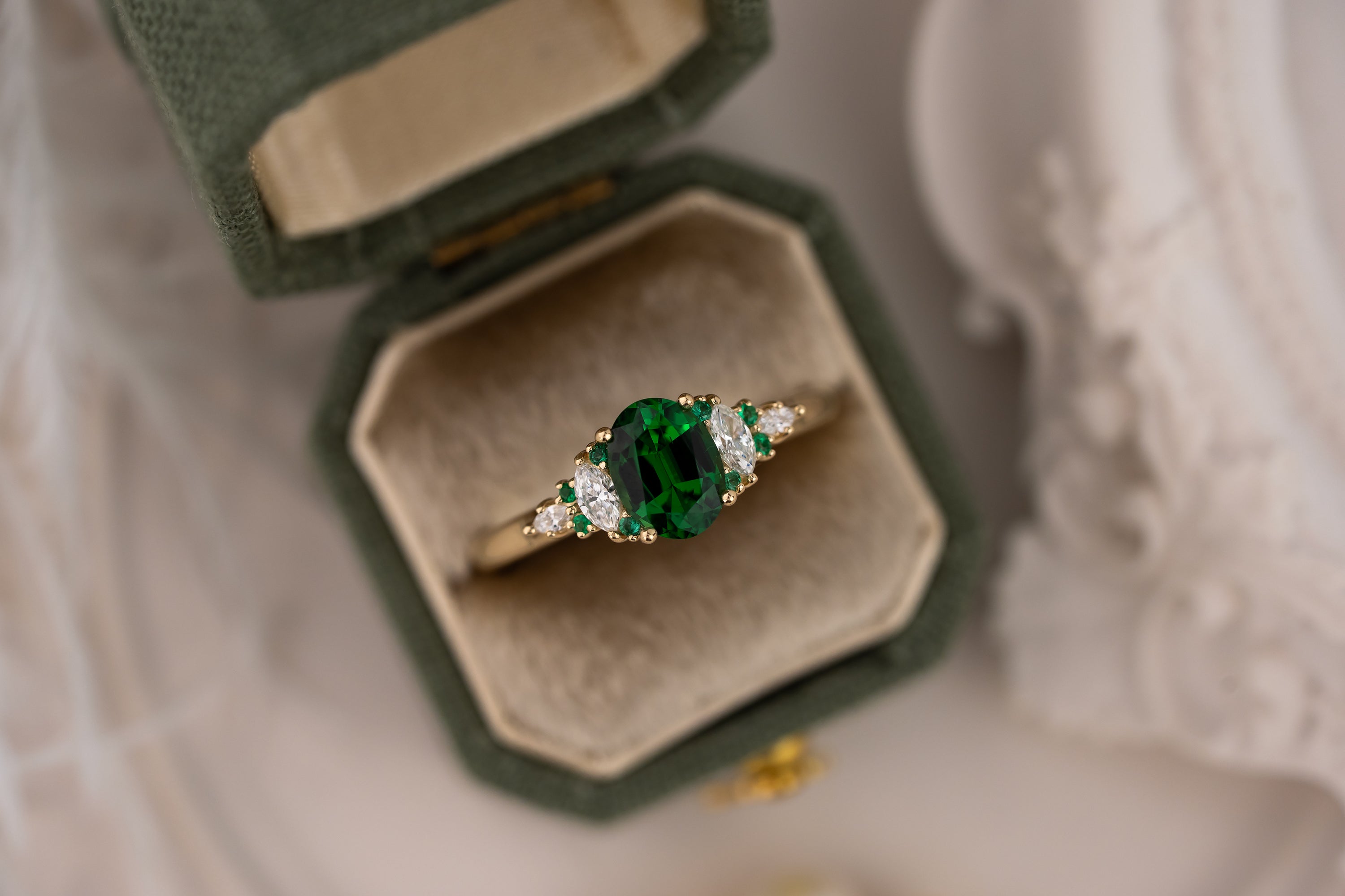 The Maeve Ring | 1.07 CT Oval Tsavorite Garnet + Emerald - Lavender Creek Gems