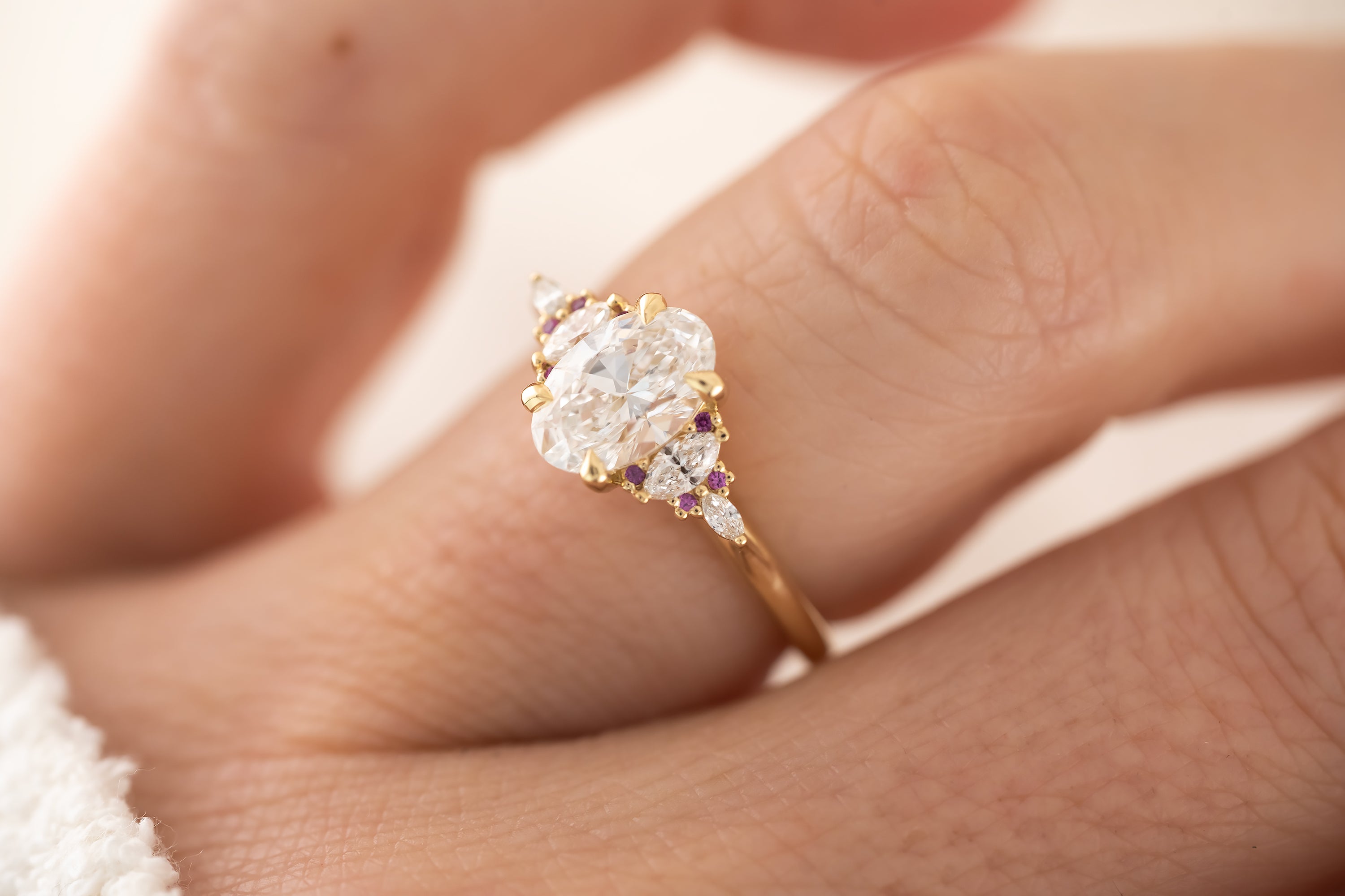 The Maeve Ring - 1.21 CT Oval Lab Diamond + Hot Pink Sapphire - Lavender Creek Gems
