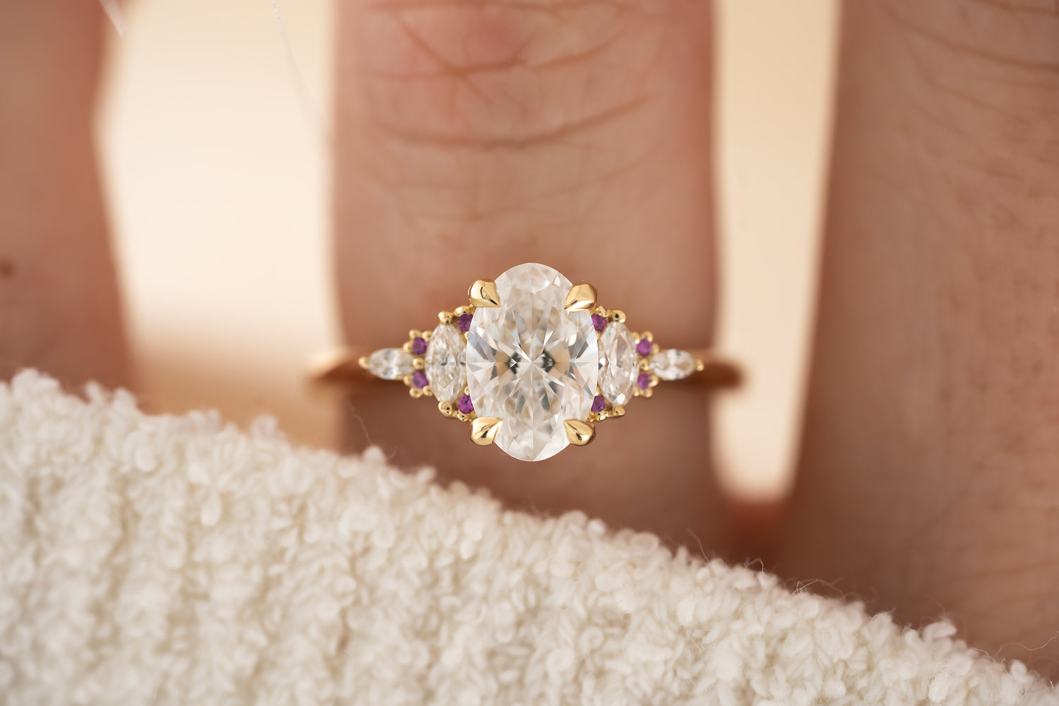 The Maeve Ring - 1.21 CT Oval Lab Diamond + Hot Pink Sapphire - Lavender Creek Gems
