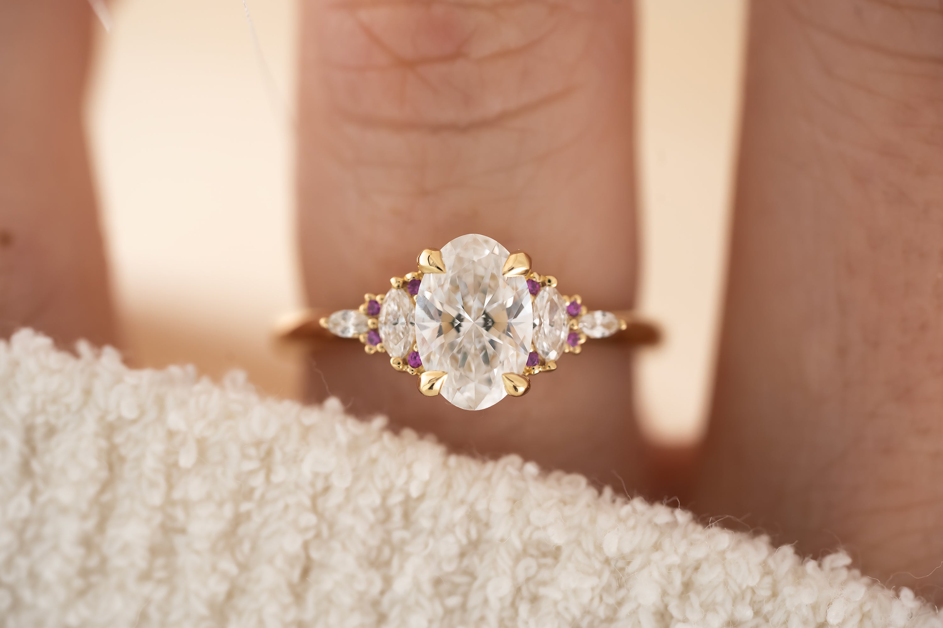 The Maeve Ring - 1.21 CT Oval Lab Diamond + Hot Pink Sapphire - Lavender Creek Gems