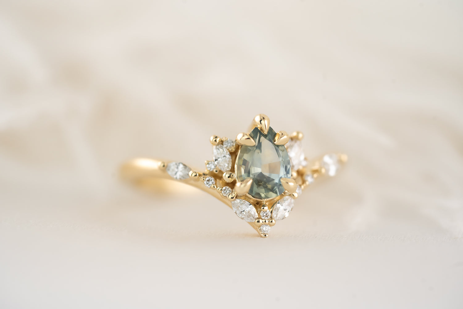 The Aurora Ring - 0.68 CT Pear Blue Montana Sapphire - Lavender Creek Gems